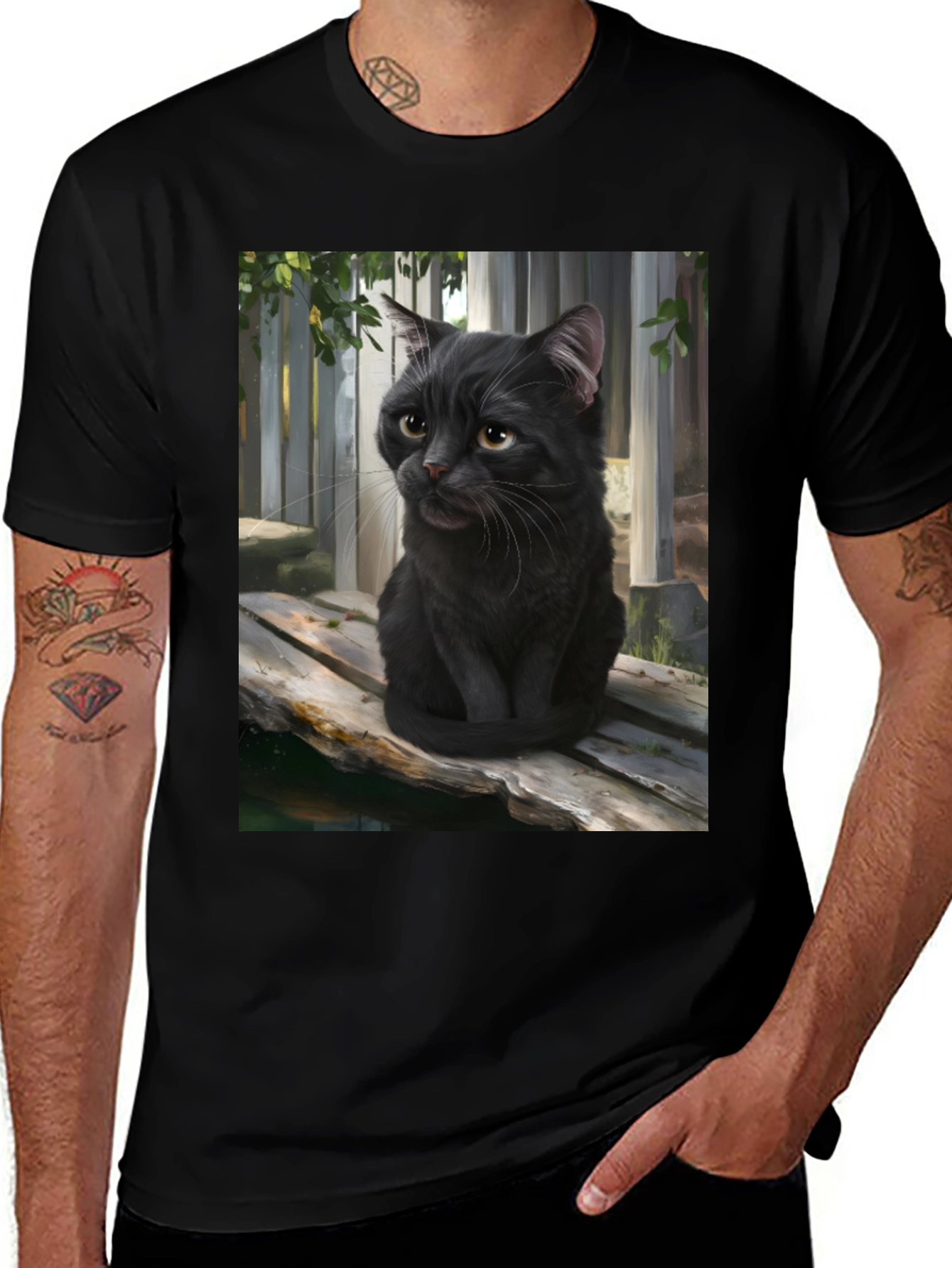 Variant 18 of Black Cat Portrait Graphic T-Shirt