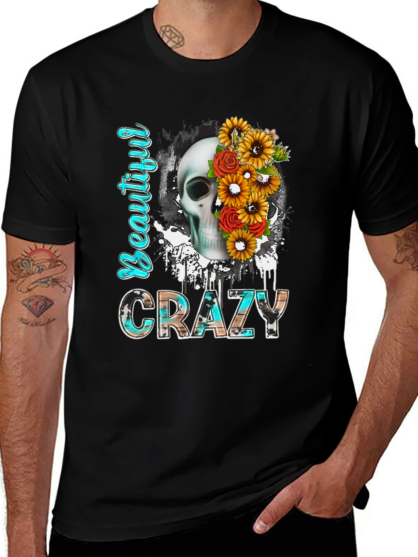 Variant 4 of Beautiful Crazy Skull Floral T-Shirt