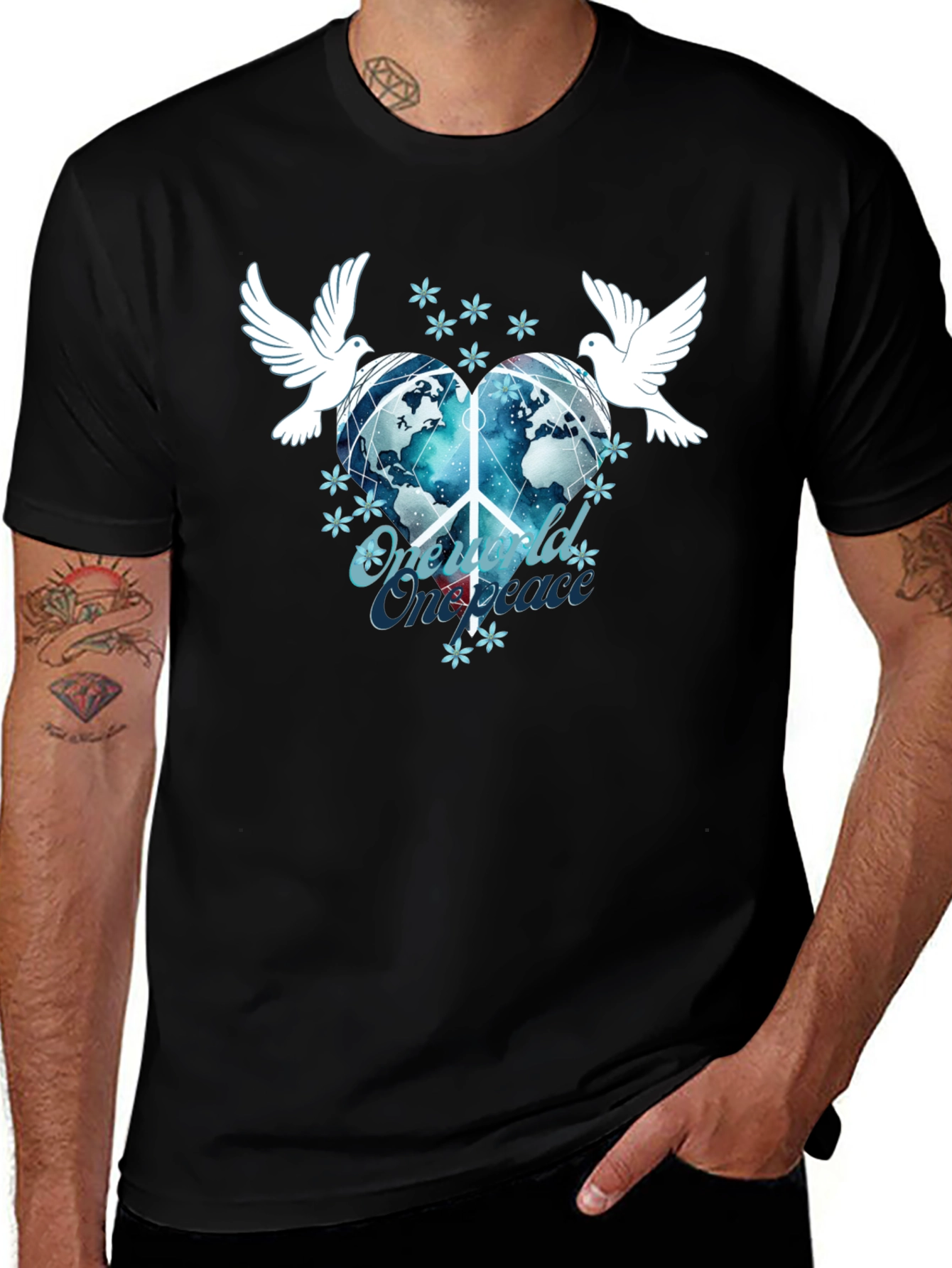 Variant 6 of One World One Peace Dove Graphic Tee