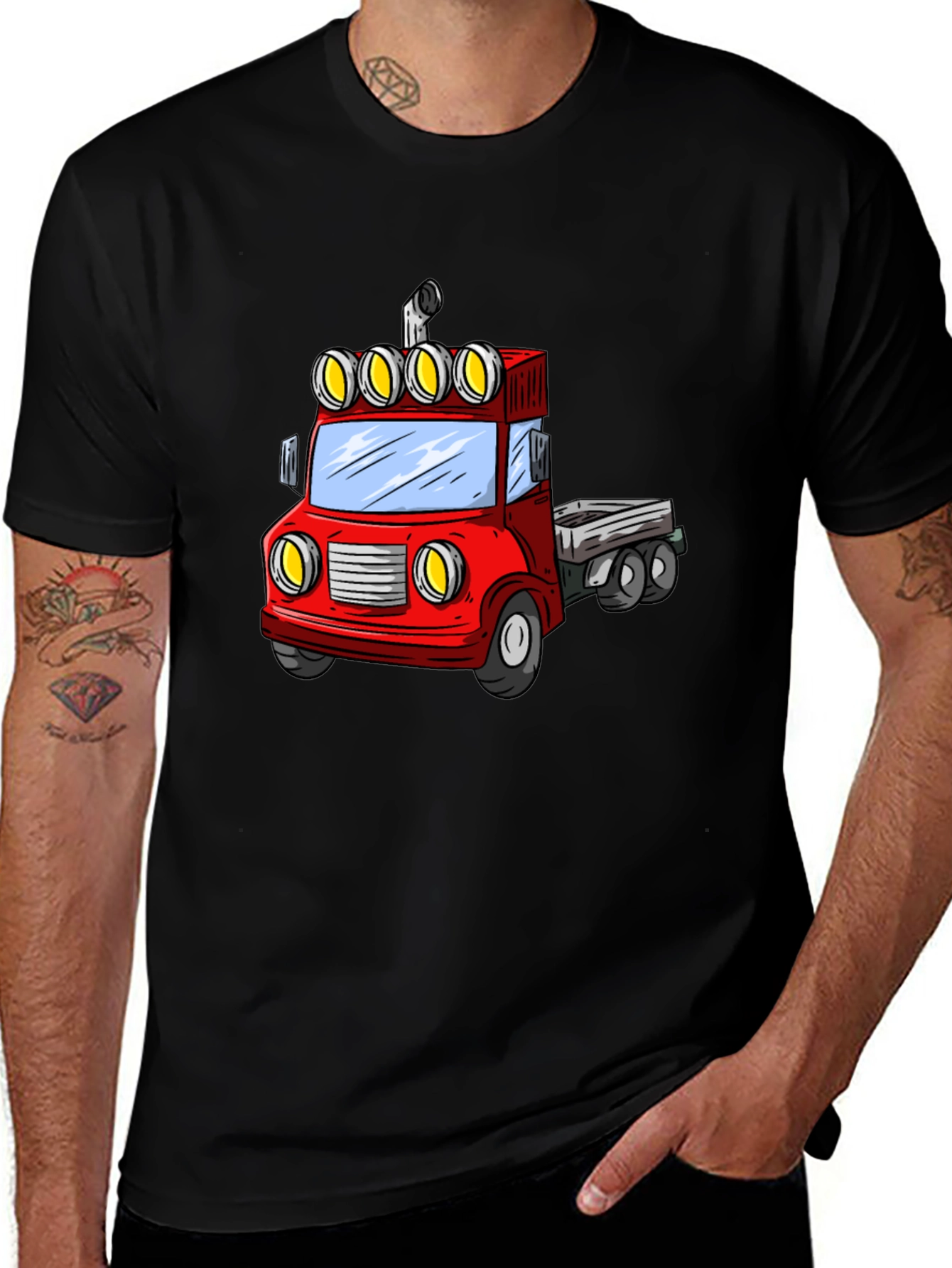 Variant 15 of Cartoon Truck Graphic Tee - Black Cotton Blend