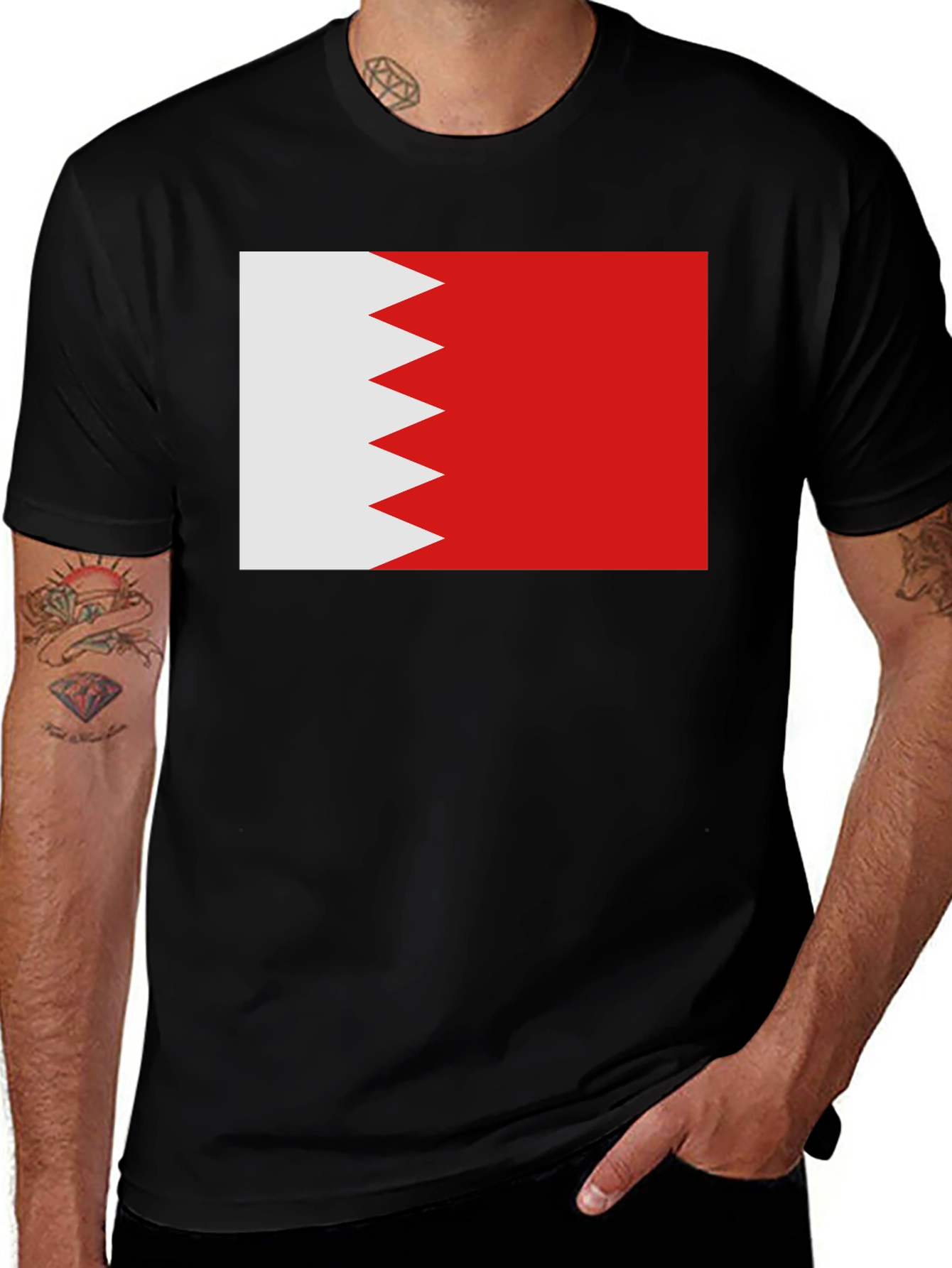 Bahrain Flag T-Shirt - Black Cotton Graphic Tee