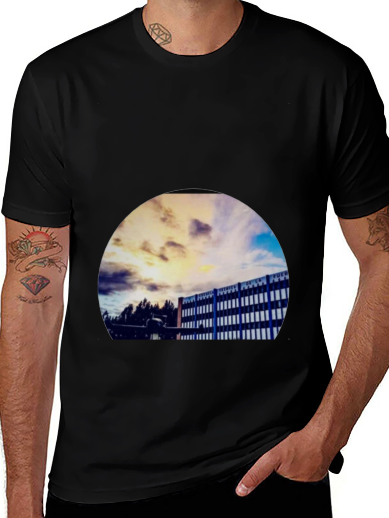Abstract Building Print Black T-Shirt