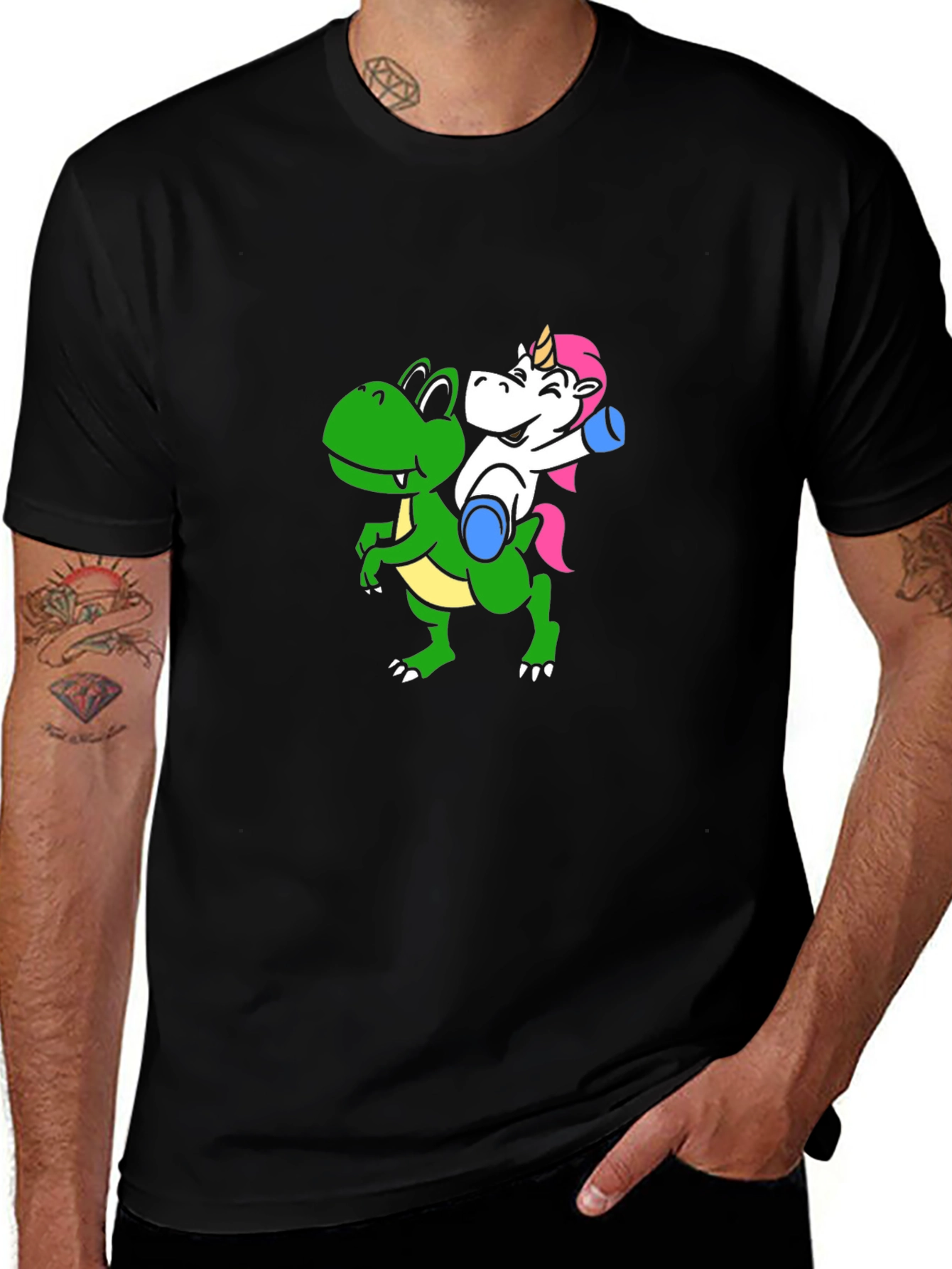 Variant 5 of Unicorn Riding Dinosaur Graphic T-Shirt