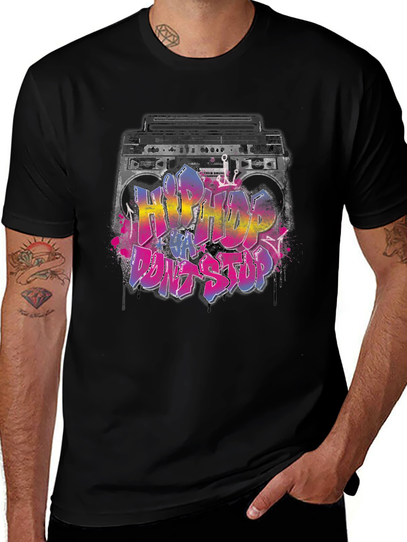 Black Hip Hop Boombox Graphic T-Shirt main image