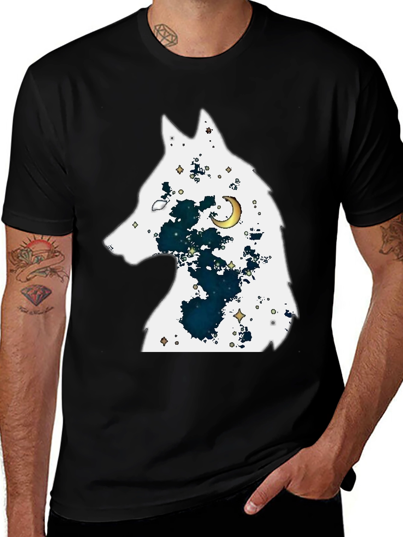 Variant 18 of Wolf Galaxy Graphic Tee - Black Cotton Blend