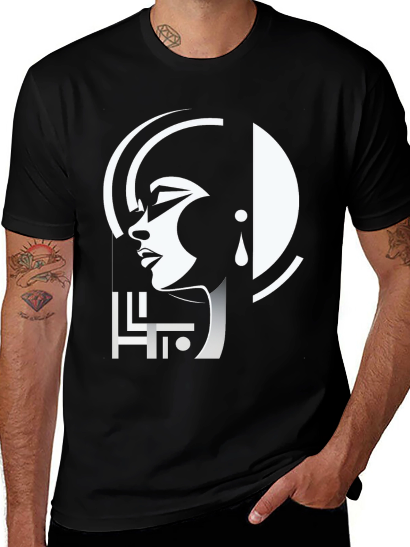 Variant 18 of Abstract Woman Graphic Tee - Black