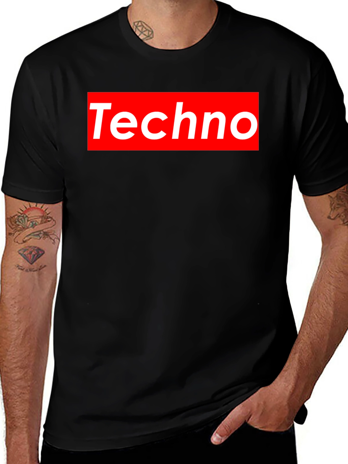 Techno Red Box Logo Black T-Shirt