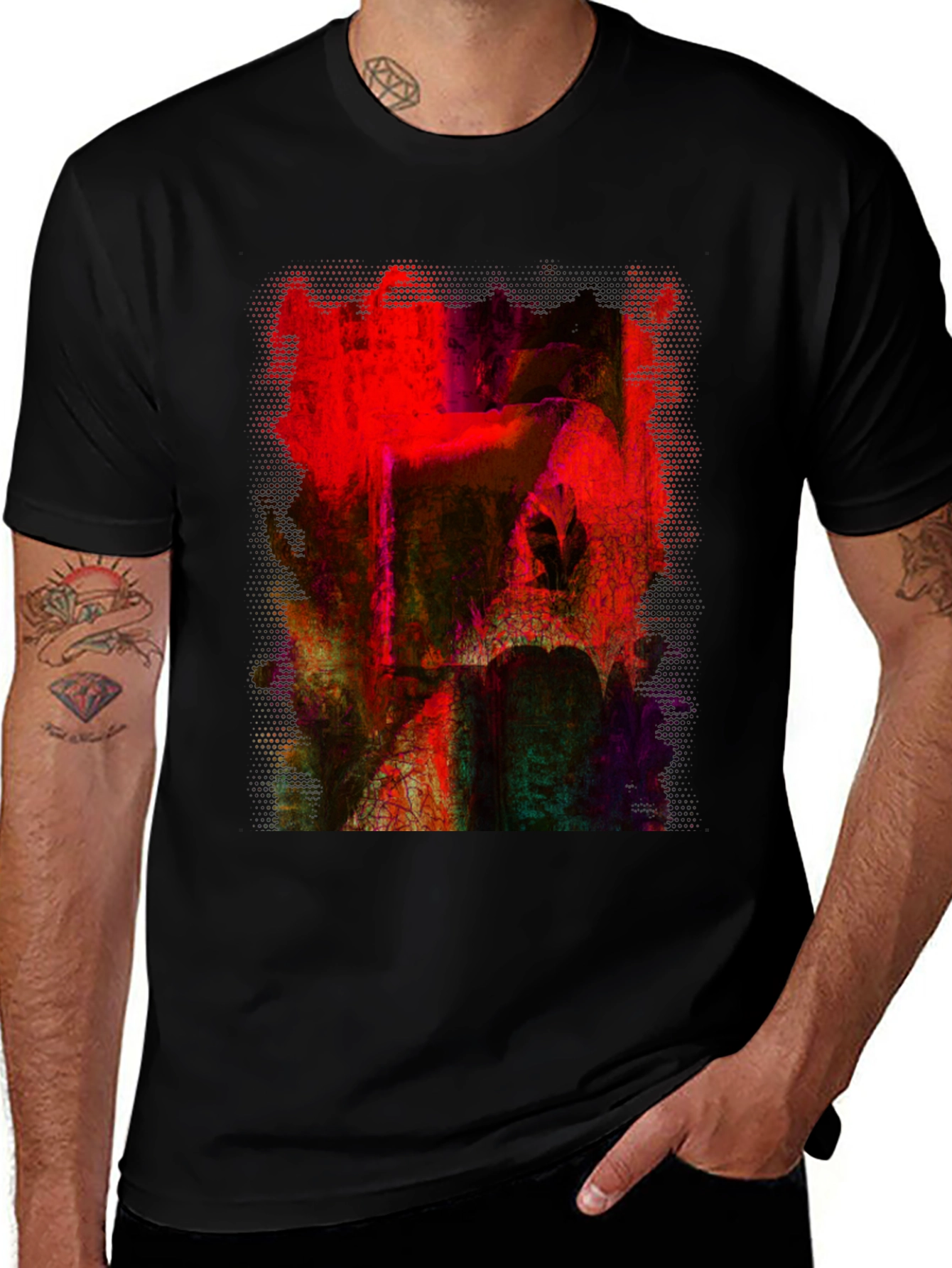 Variant 9 of Abstract Red Art Graphic Tee - Black Cotton T-Shirt