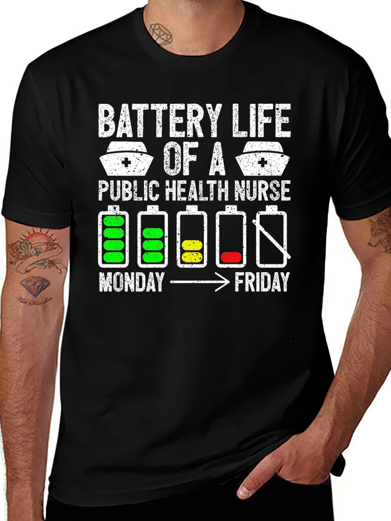 Variant 7 of Battery Life Public Health Nurse T-Shirt