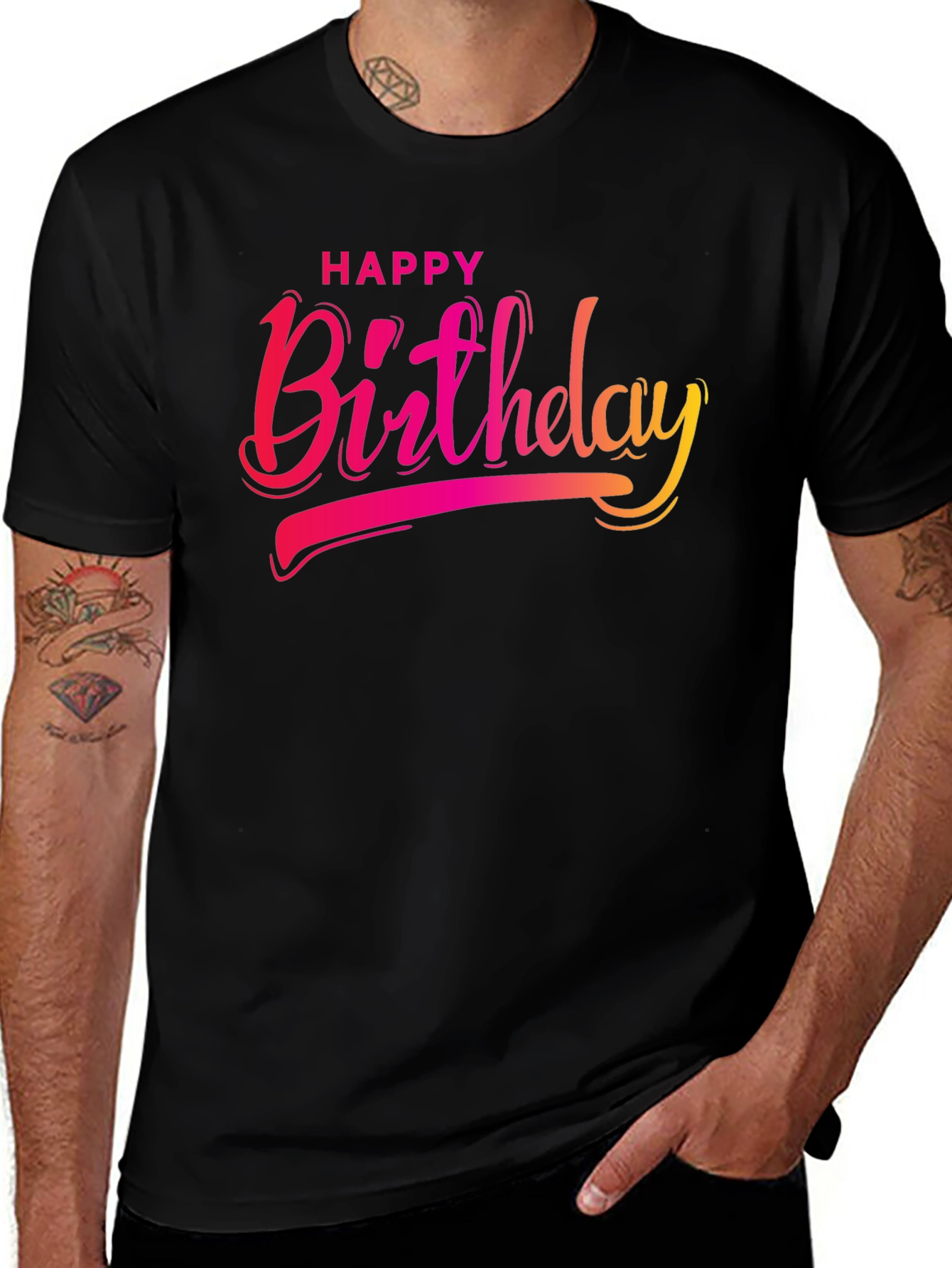 Variant 28 of Happy Birthday Graphic Black T-Shirt