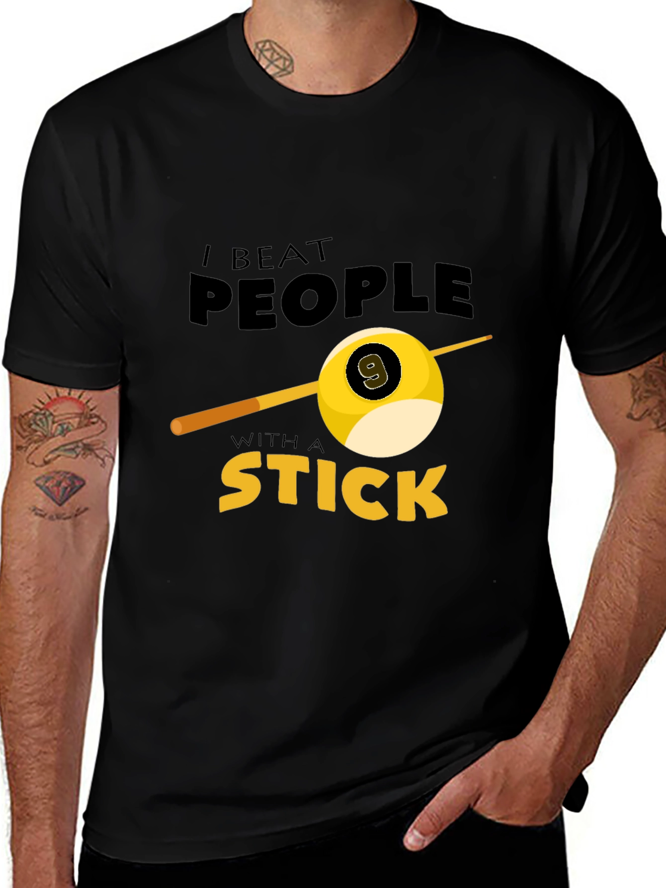 I Beat People With A Stick T-Shirt - Billiards 9-Ball