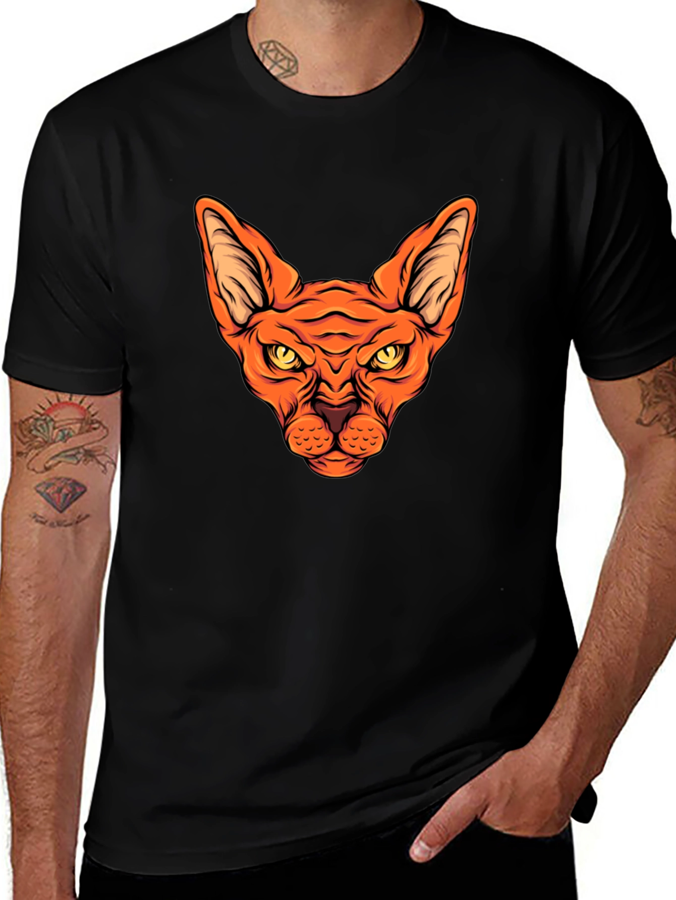 Sphynx Cat Graphic Tee - Black Cotton T-Shirt