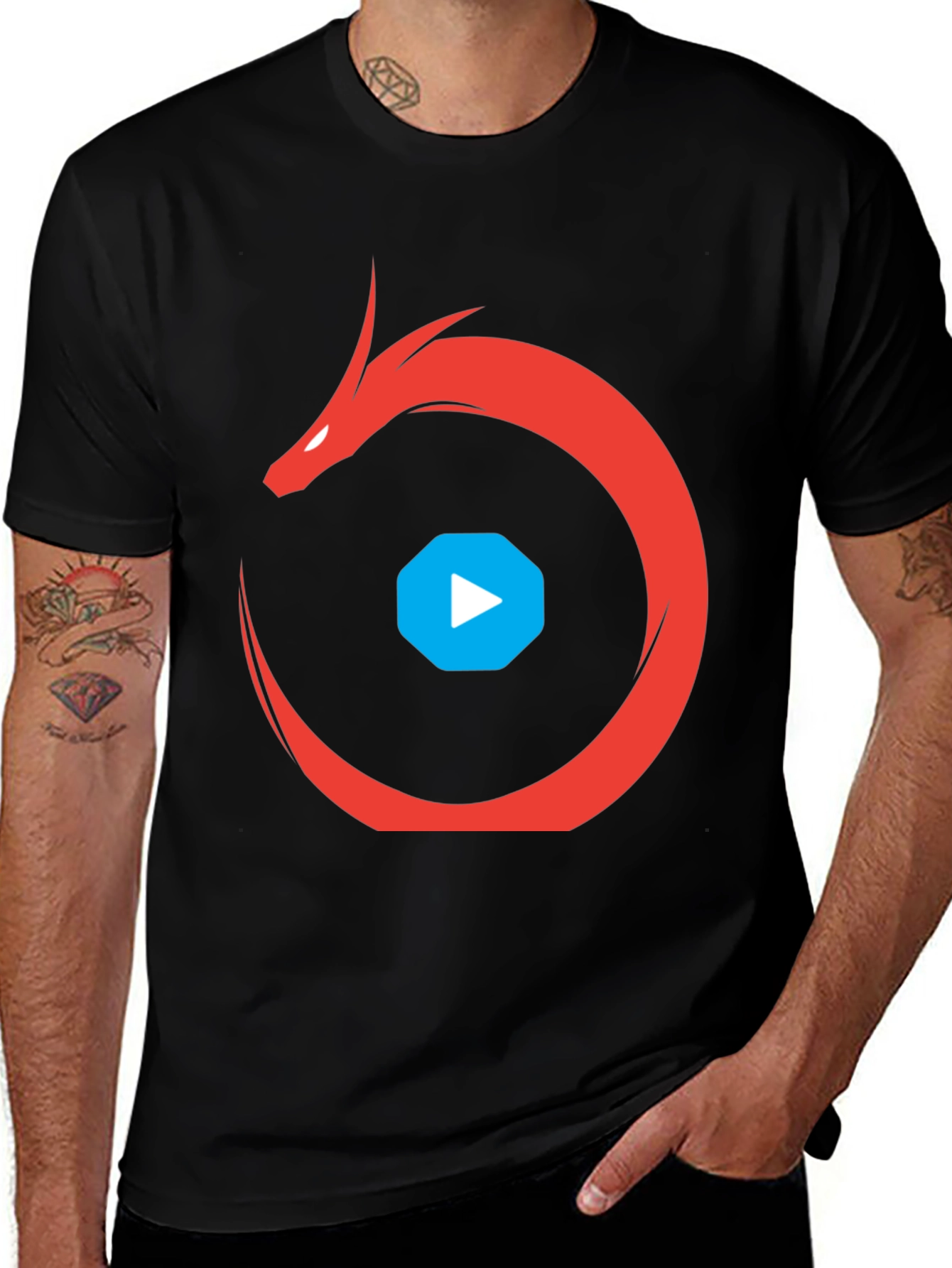 Dragon Play Button Black T-Shirt
