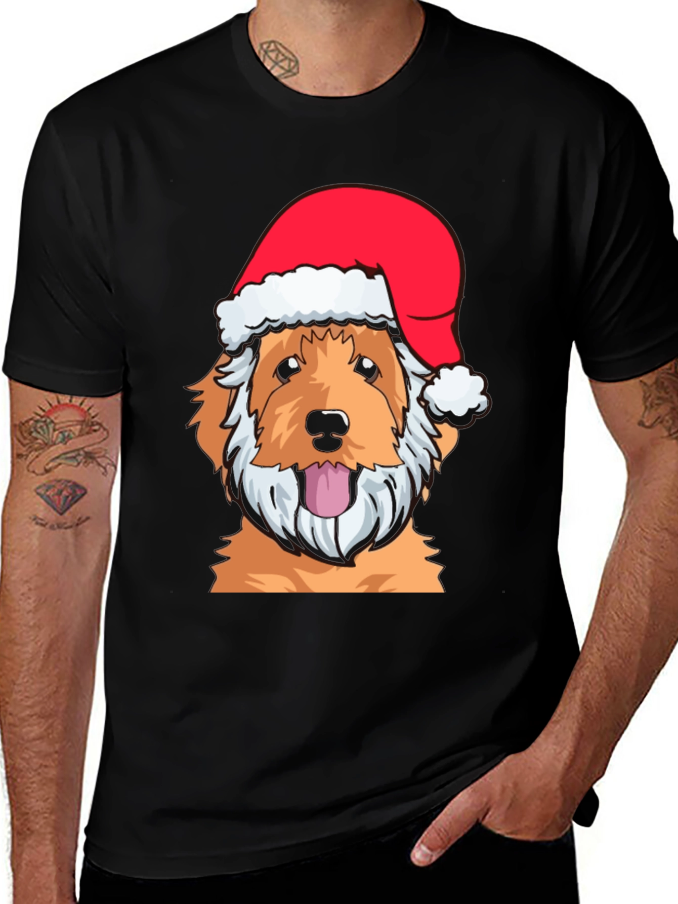 Variant 15 of Dog Santa Hat T-Shirt - Festive Holiday Style