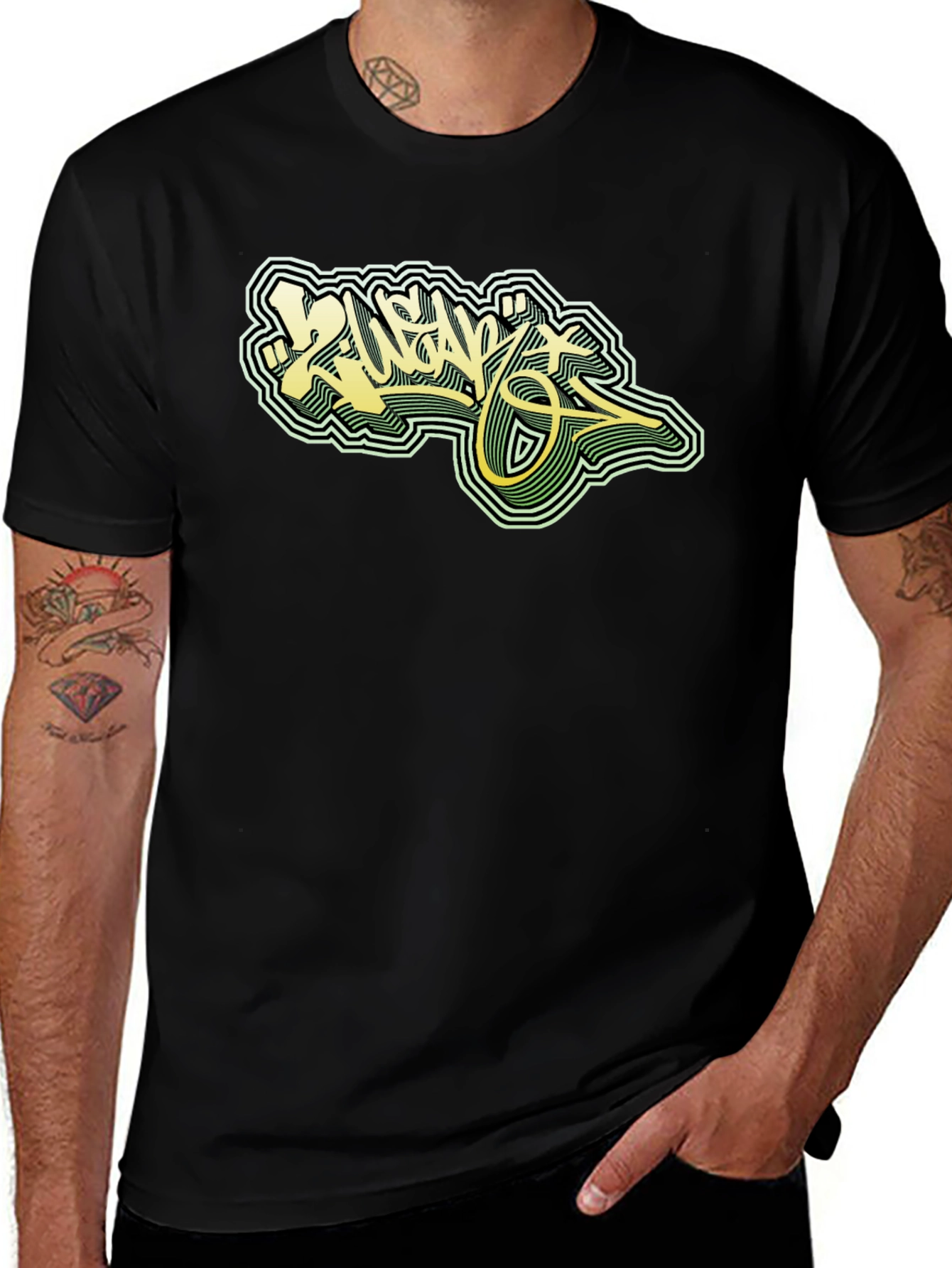 Variant 20 of Cool Graphic Tee - Black T-Shirt with Graffiti Design