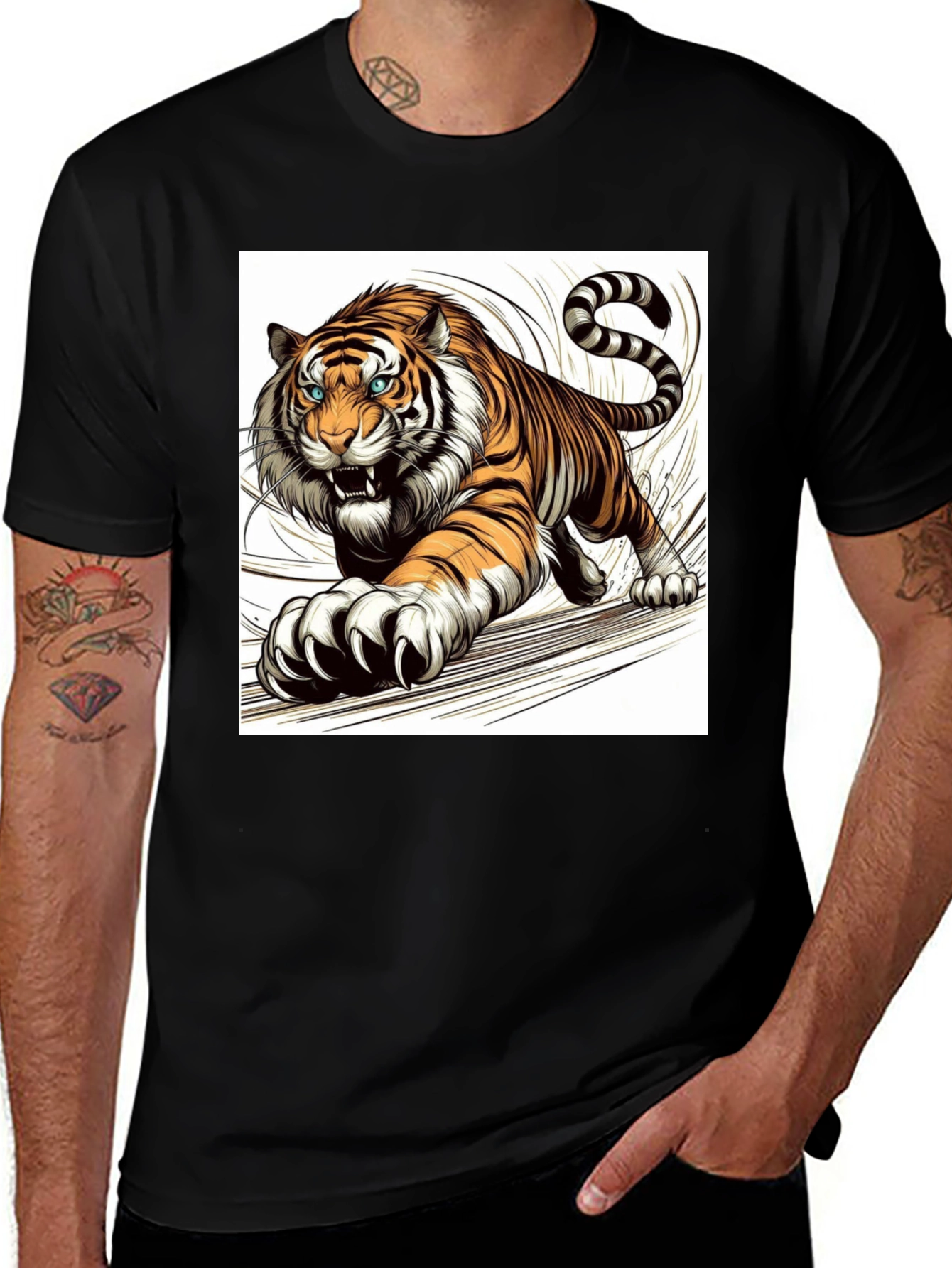 Variant 10 of Roaring Tiger Graphic Print Black T-Shirt