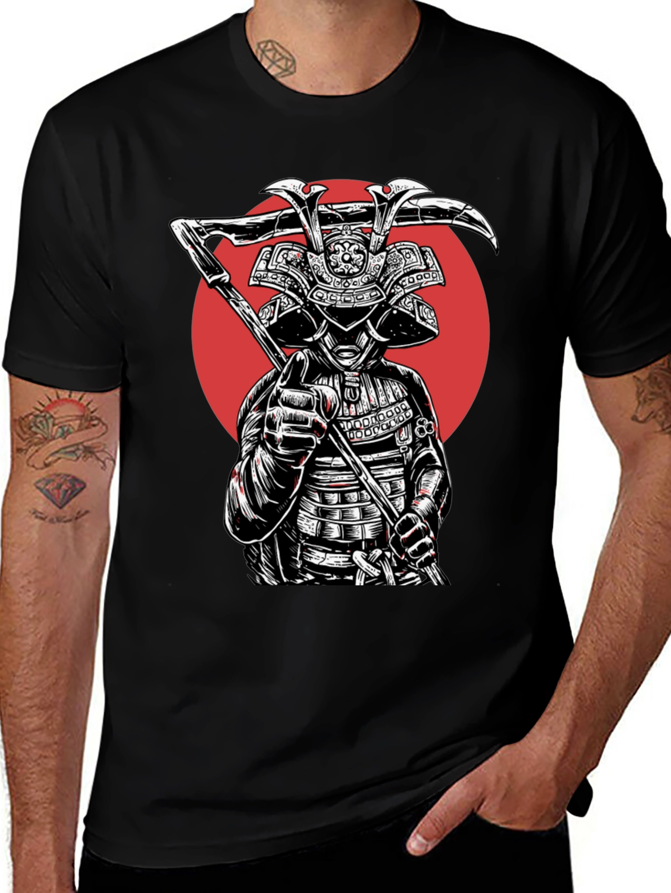 Variant 15 of Samurai Warrior Graphic Tee - Black Cotton Blend