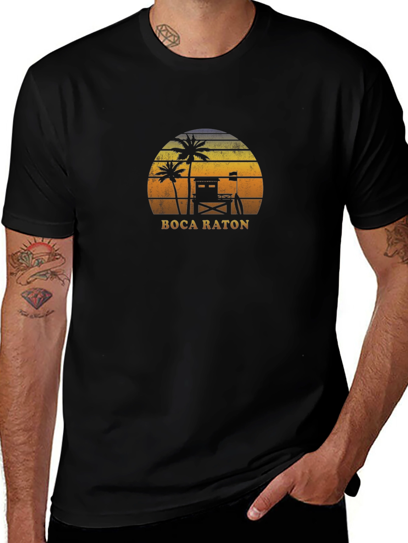 Boca Raton Palm Tree Sunset Graphic T-Shirt