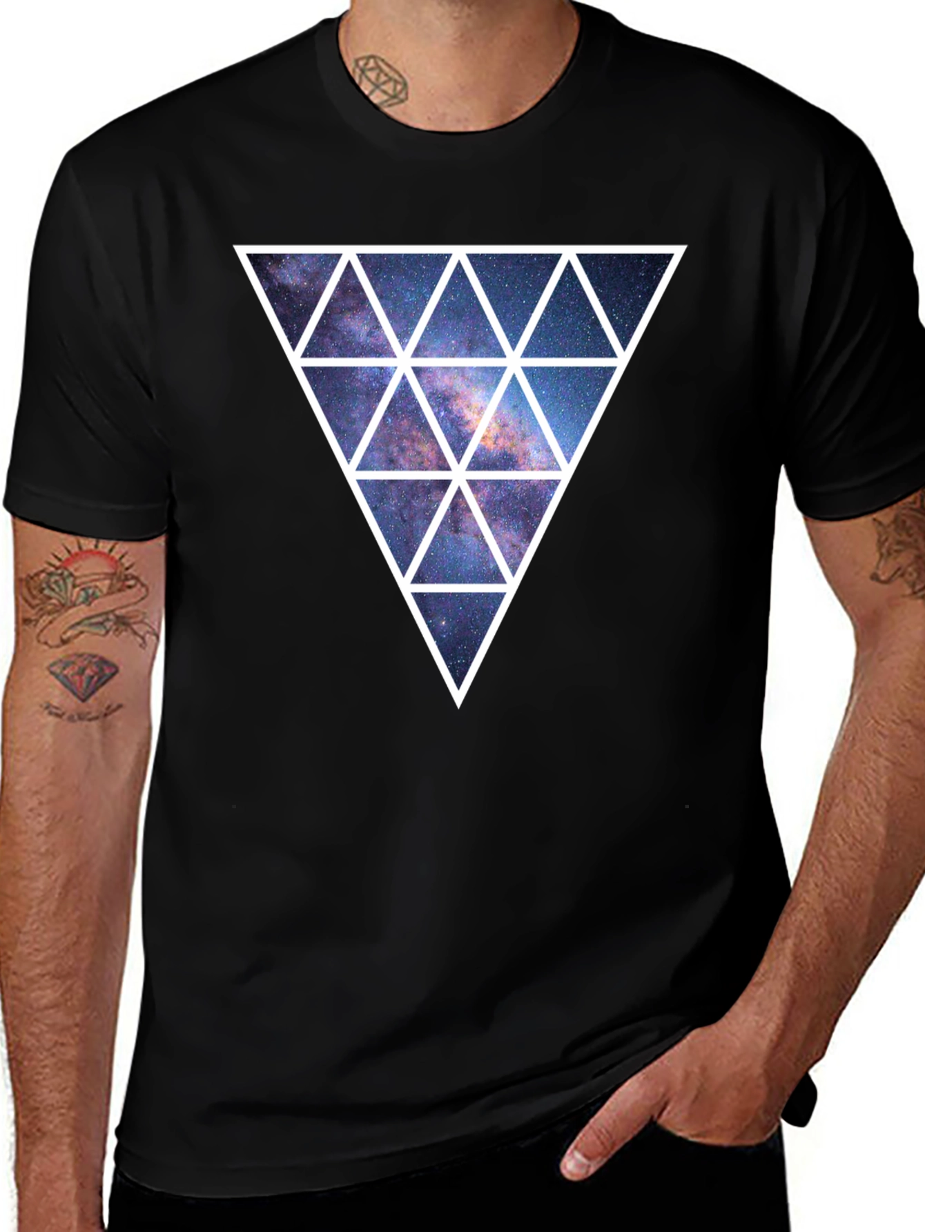 Variant 29 of Galaxy Triangle Graphic Tee - Men's Black T-Shirt