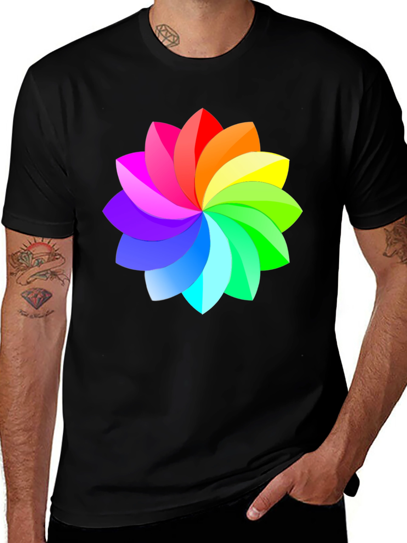 Variant 29 of Rainbow Flower Graphic Black T-Shirt
