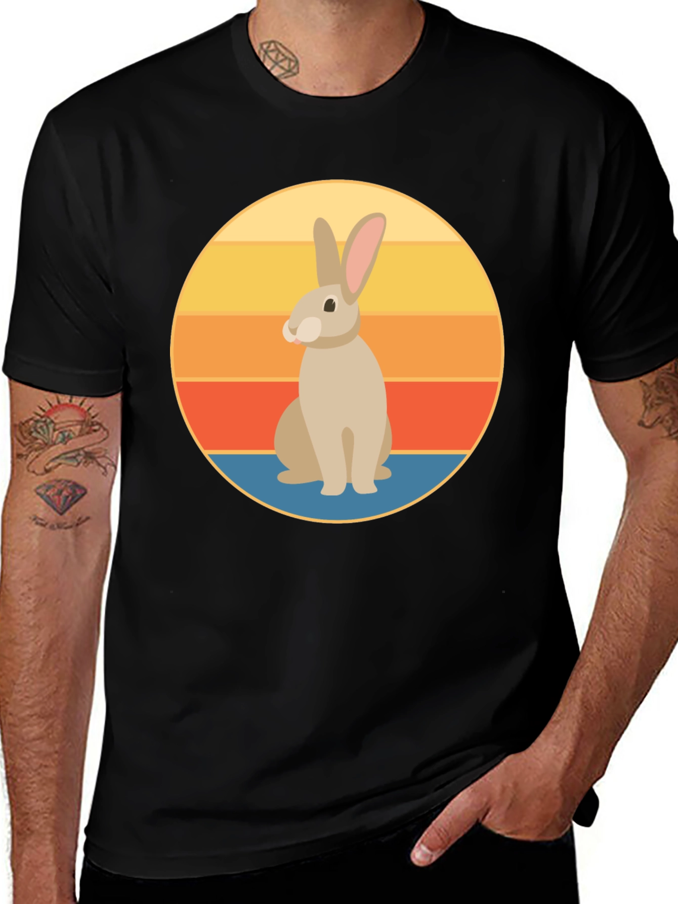 Variant 2 of Retro Rabbit Graphic Tee - Soft Black Cotton T-Shirt