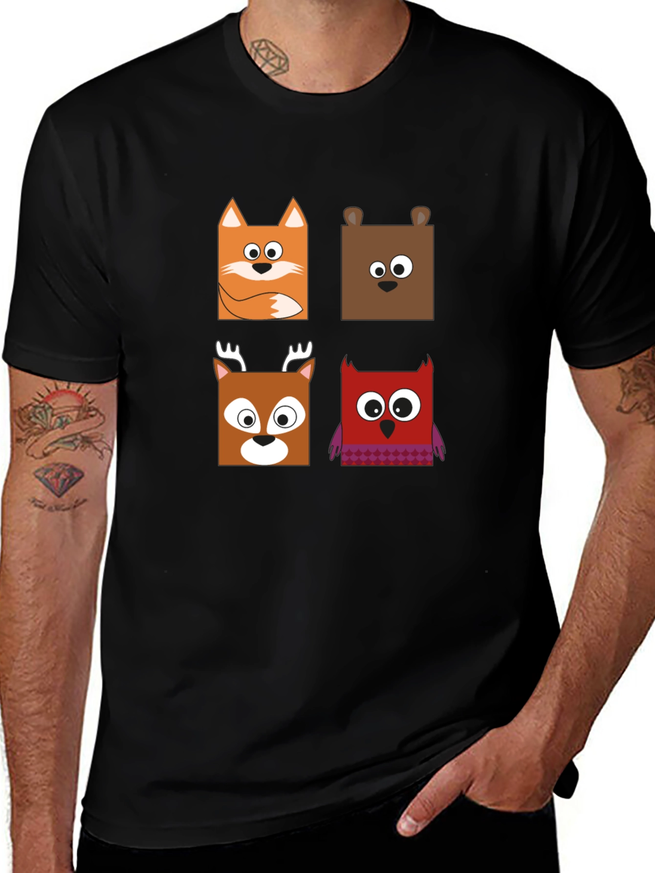 Variant 17 of Cartoon Animal Faces Black T-Shirt