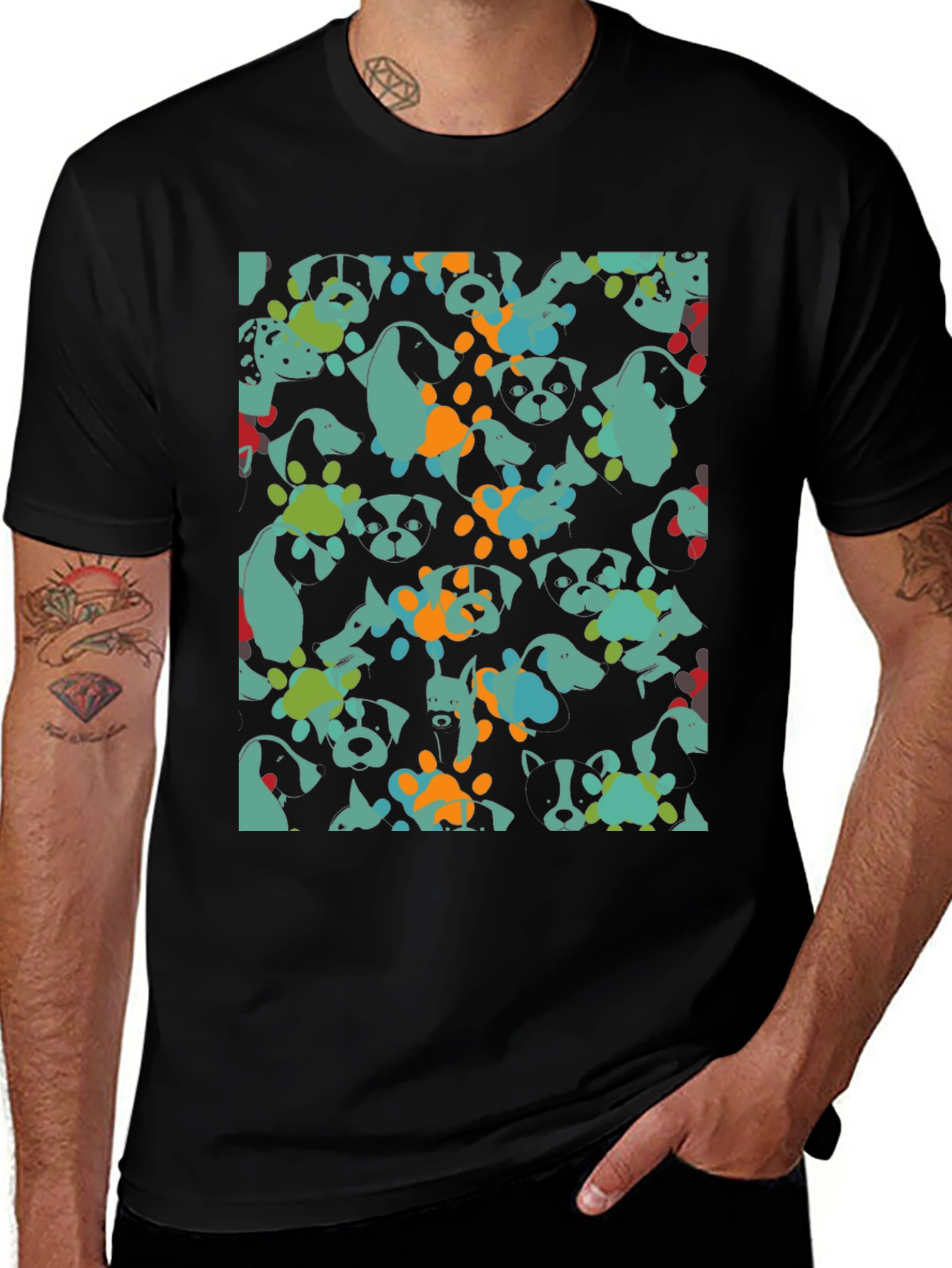 Variant 27 of Dog Pattern Black Cotton T-Shirt