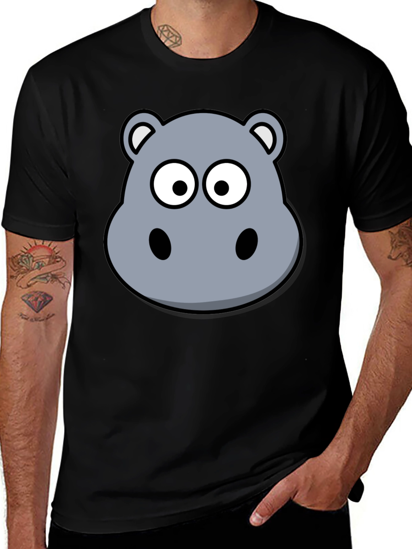 Variant 5 of Hippo Graphic Print Black T-Shirt