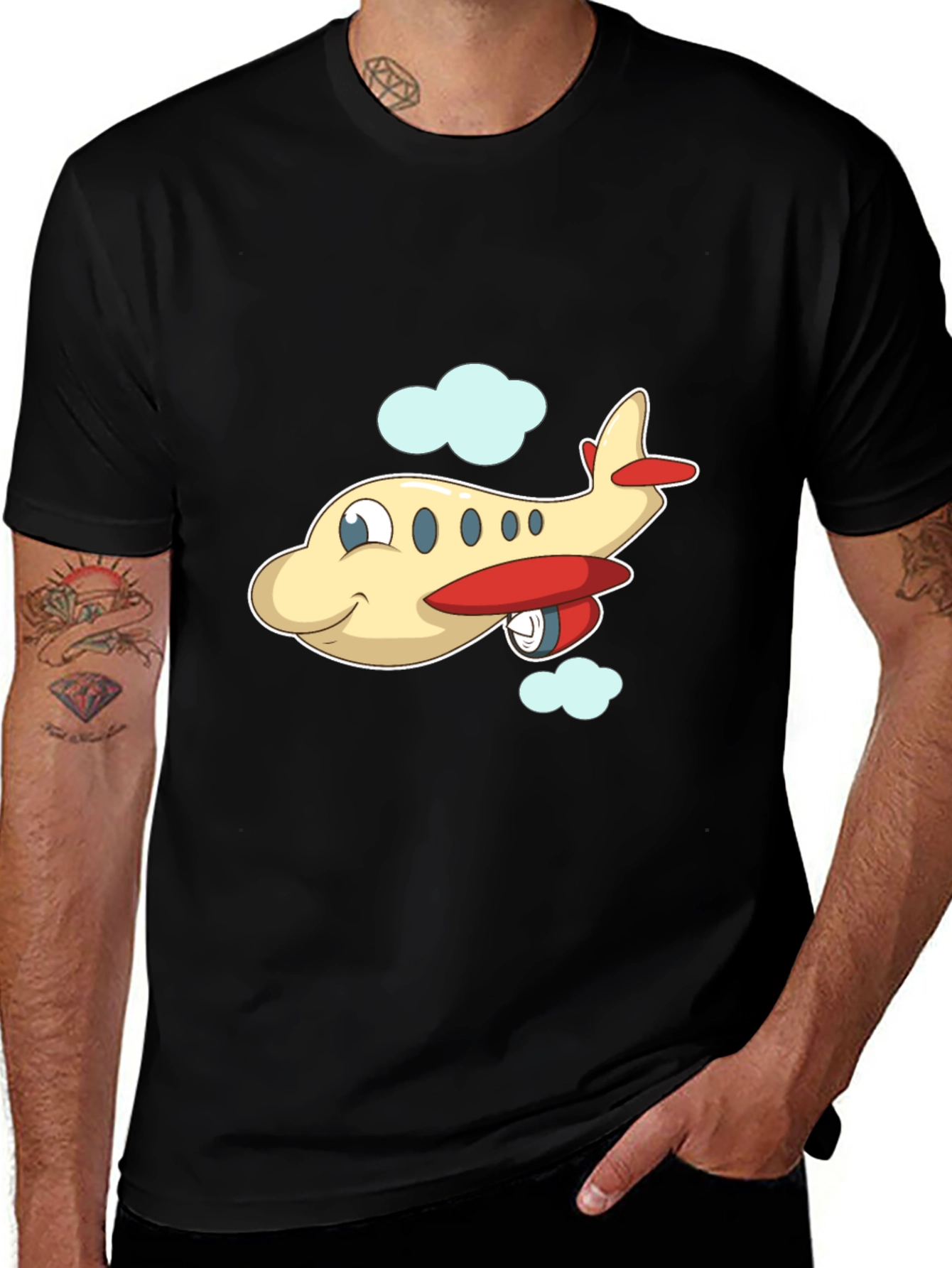 Variant 28 of Cartoon Airplane Graphic Black T-Shirt