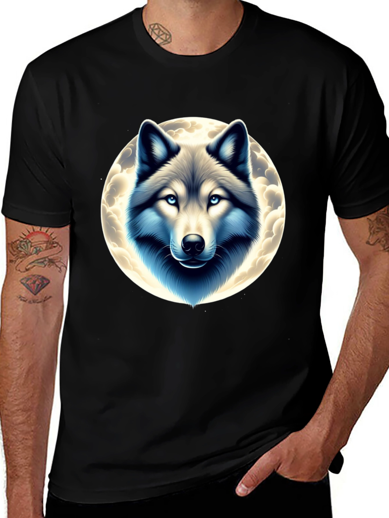 Variant 8 of Wolf Moon Graphic Tee - Black Cotton Blend