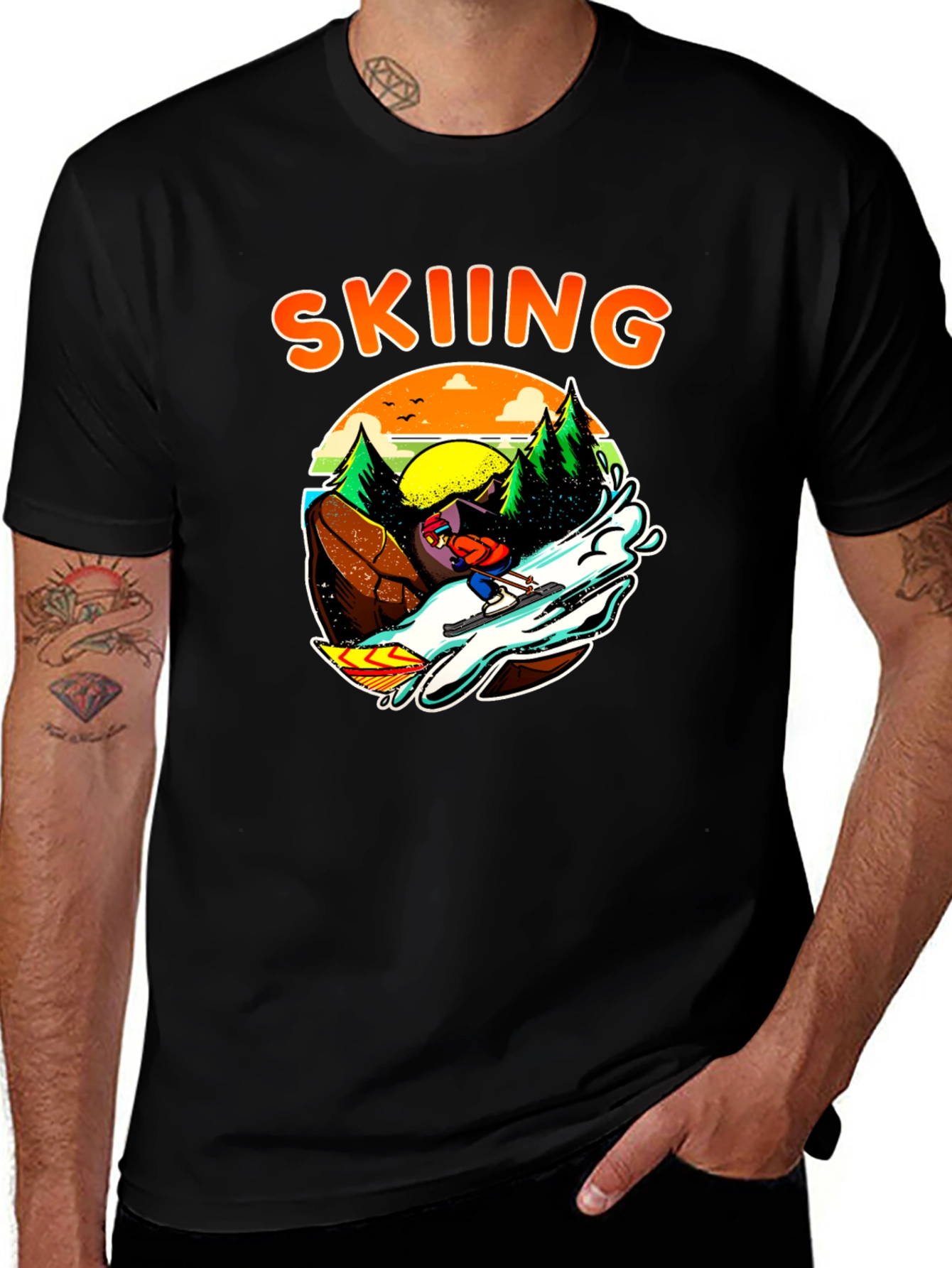 Retro Skiing T-Shirt - Mountain Scene Graphic Tee