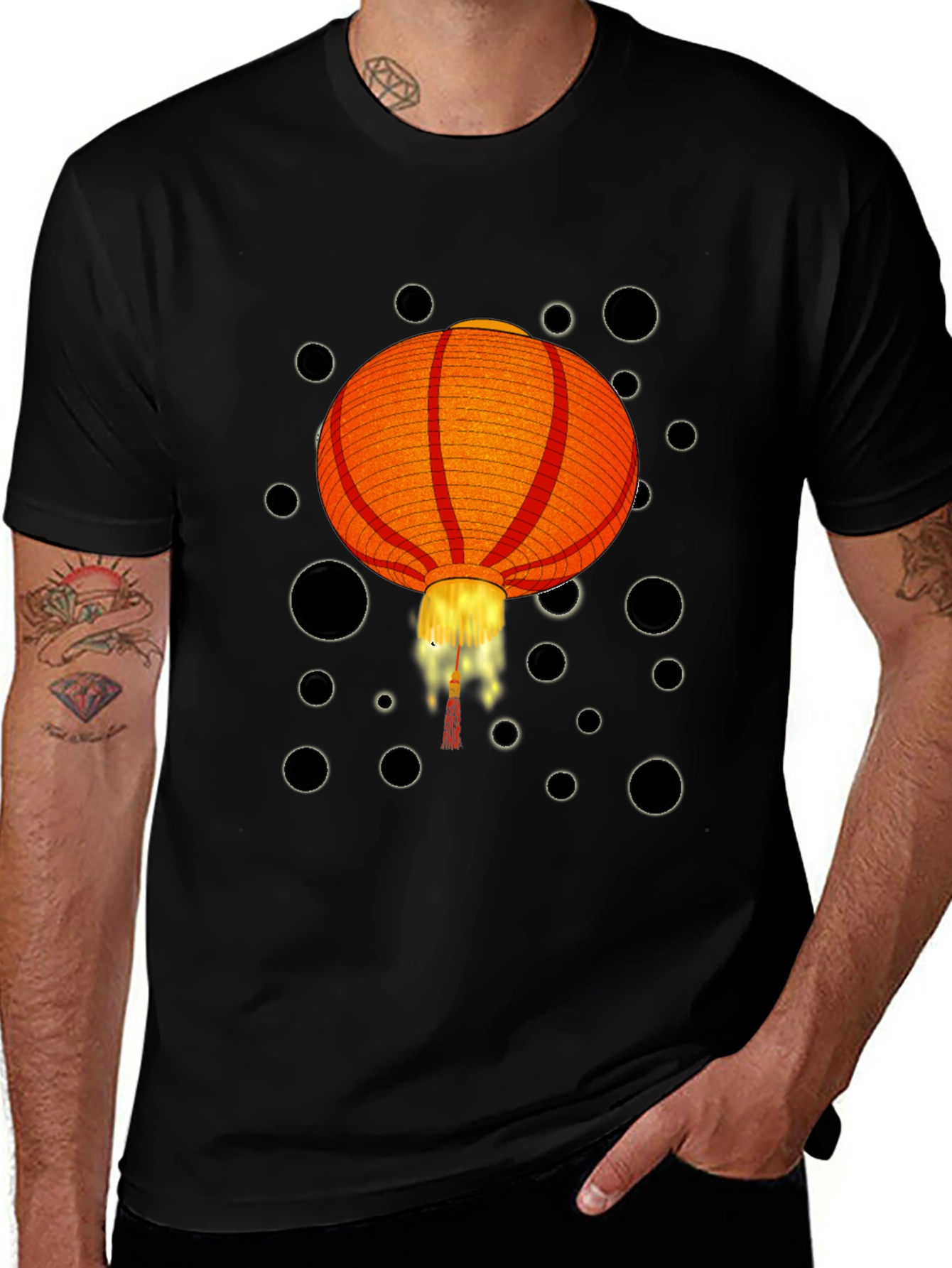 Lunar Lantern Graphic Tee - Black Cotton Shirt