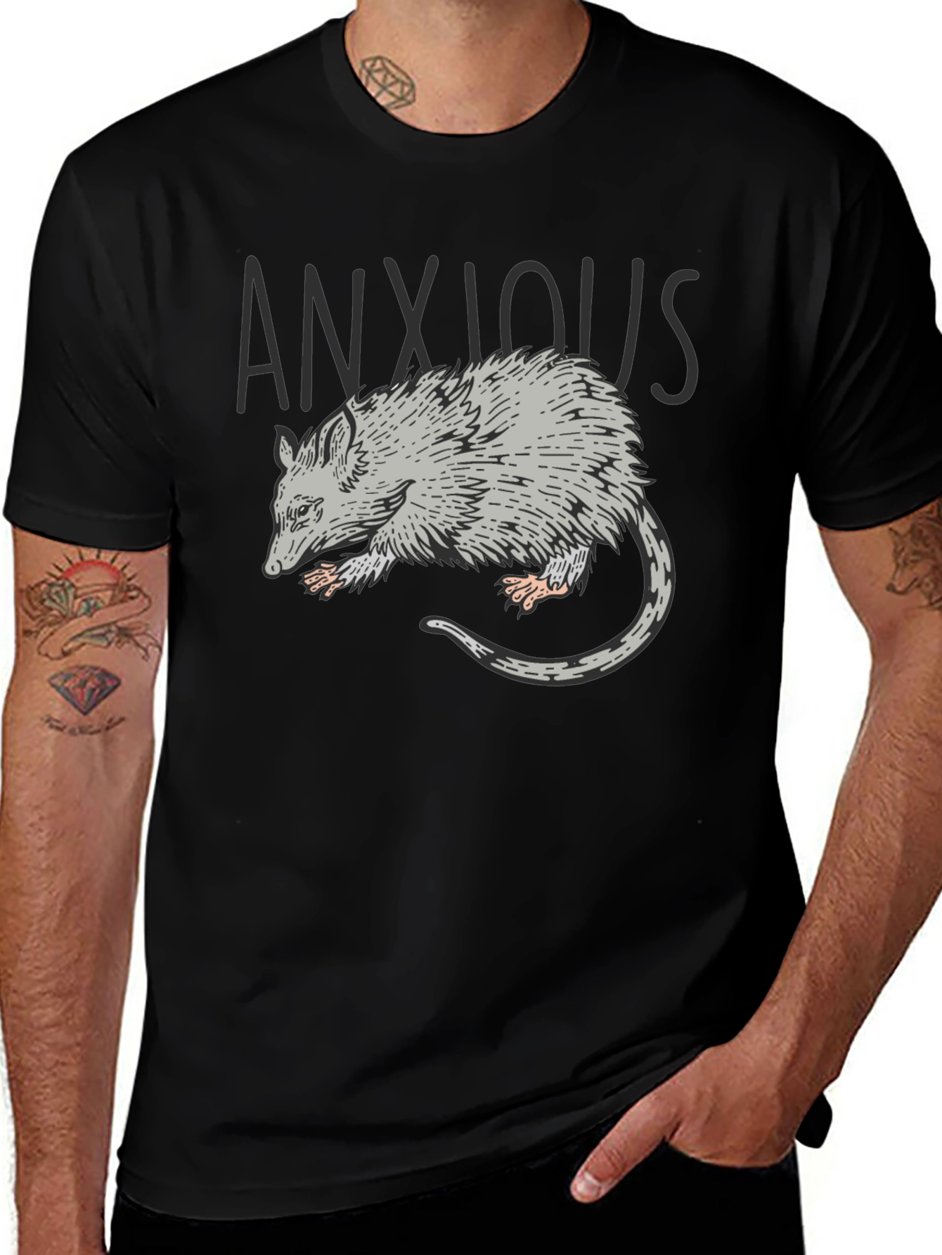 Variant 16 of Anxious Opossum Graphic Tee - Soft Black Cotton Shirt