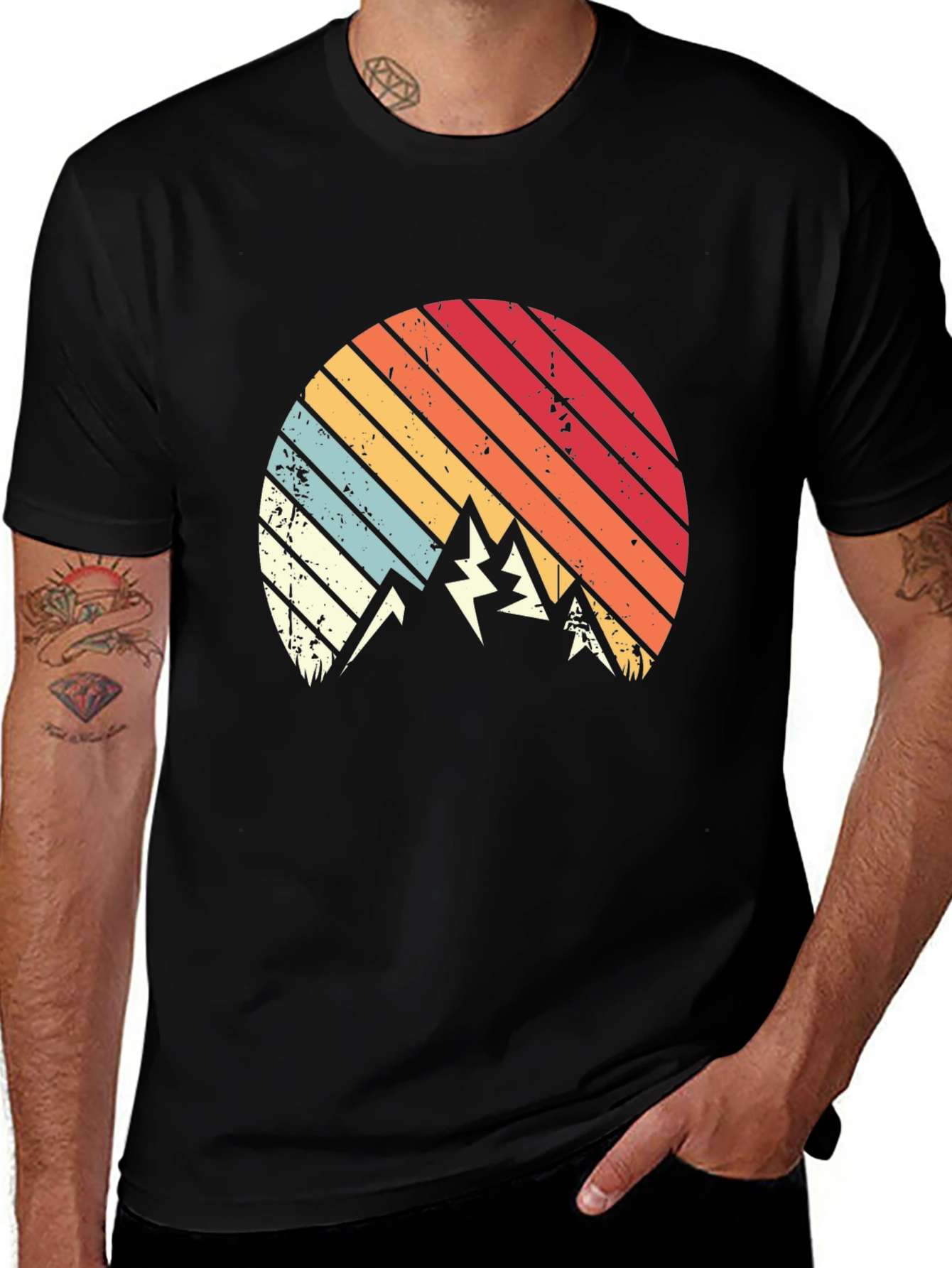 Variant 12 of Retro Mountain Sunset Graphic Tee - Black Cotton Blend