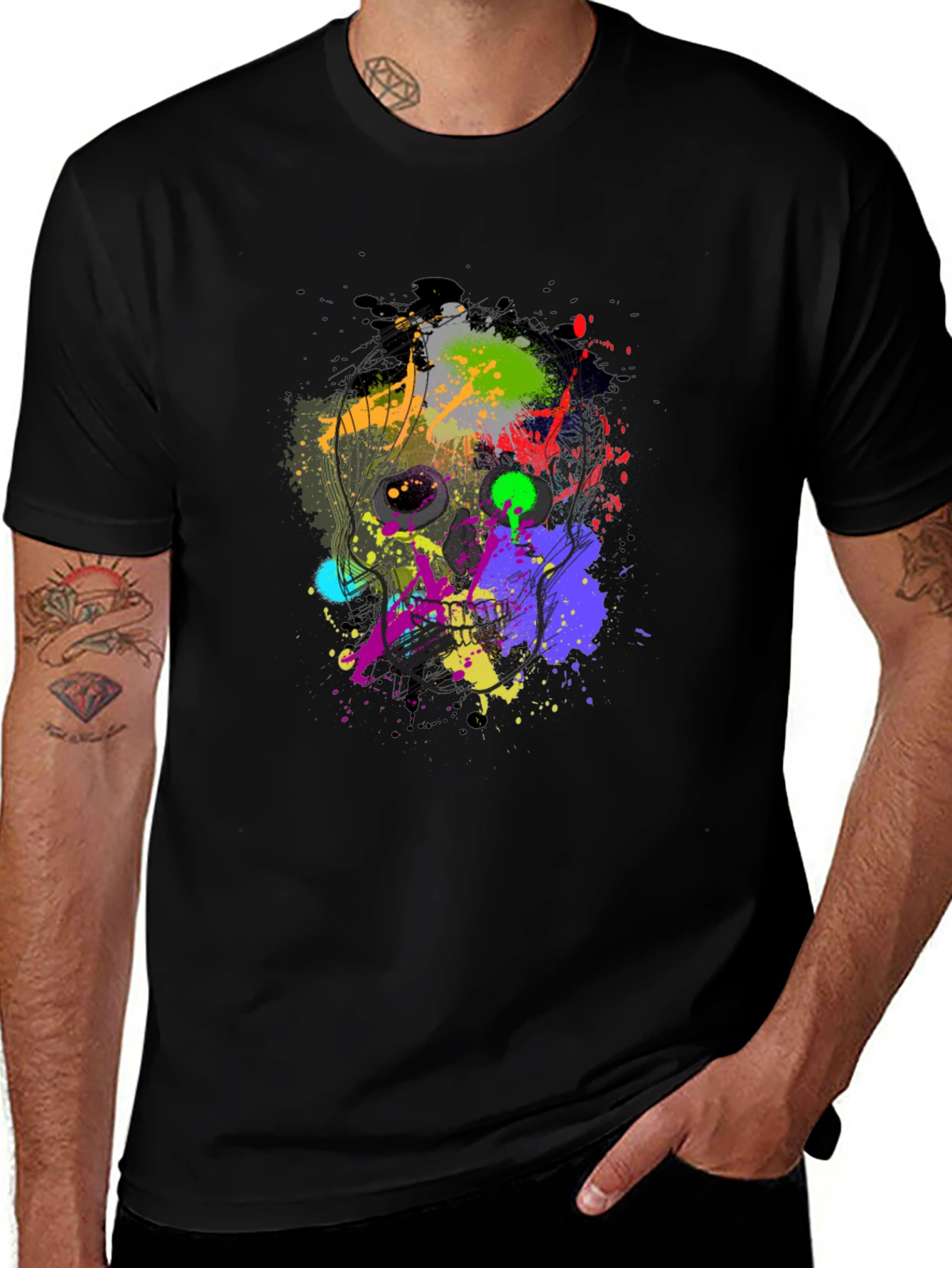 Variant 22 of Abstract Splatter Skull Graphic Black T-Shirt