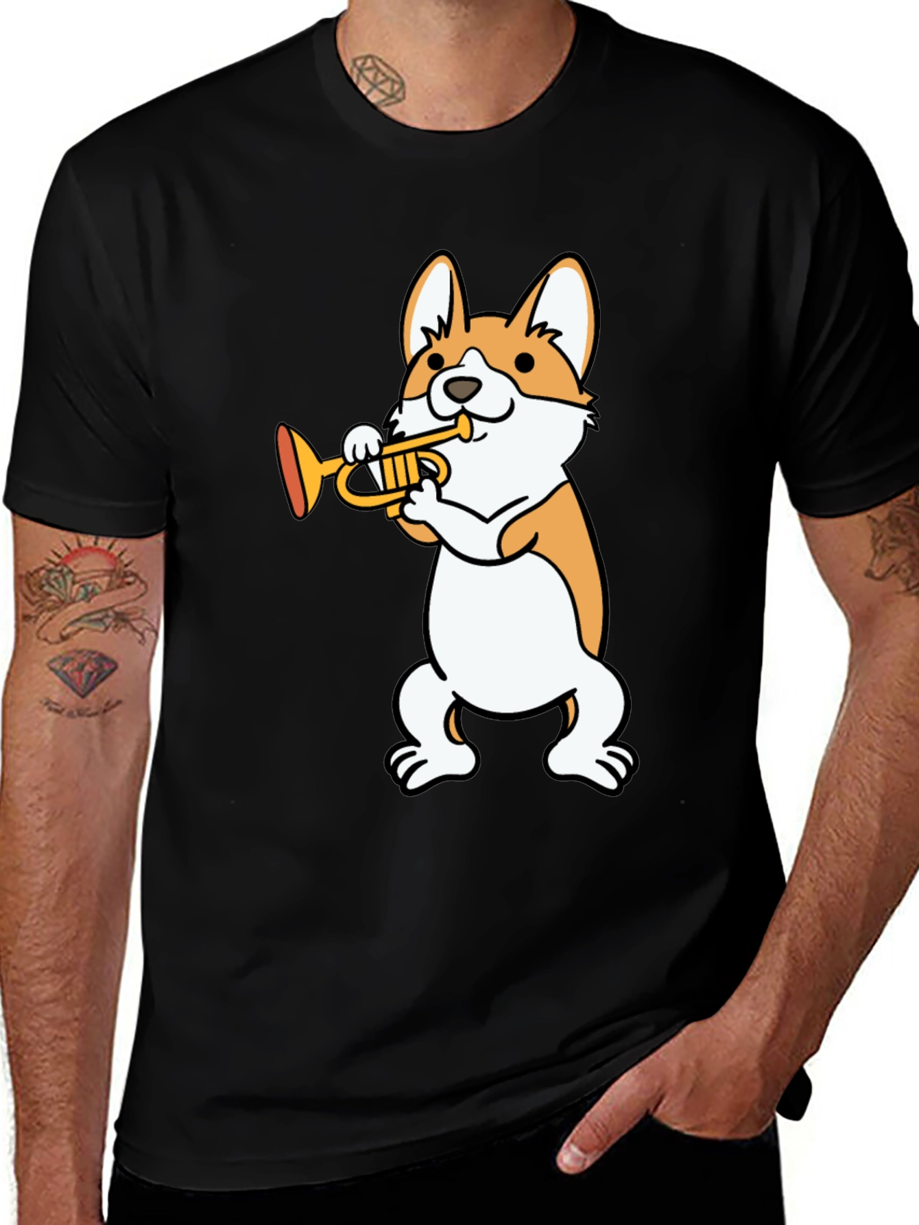 Variant 8 of Corgi Trumpet T-Shirt: Funny Dog Musician Tee