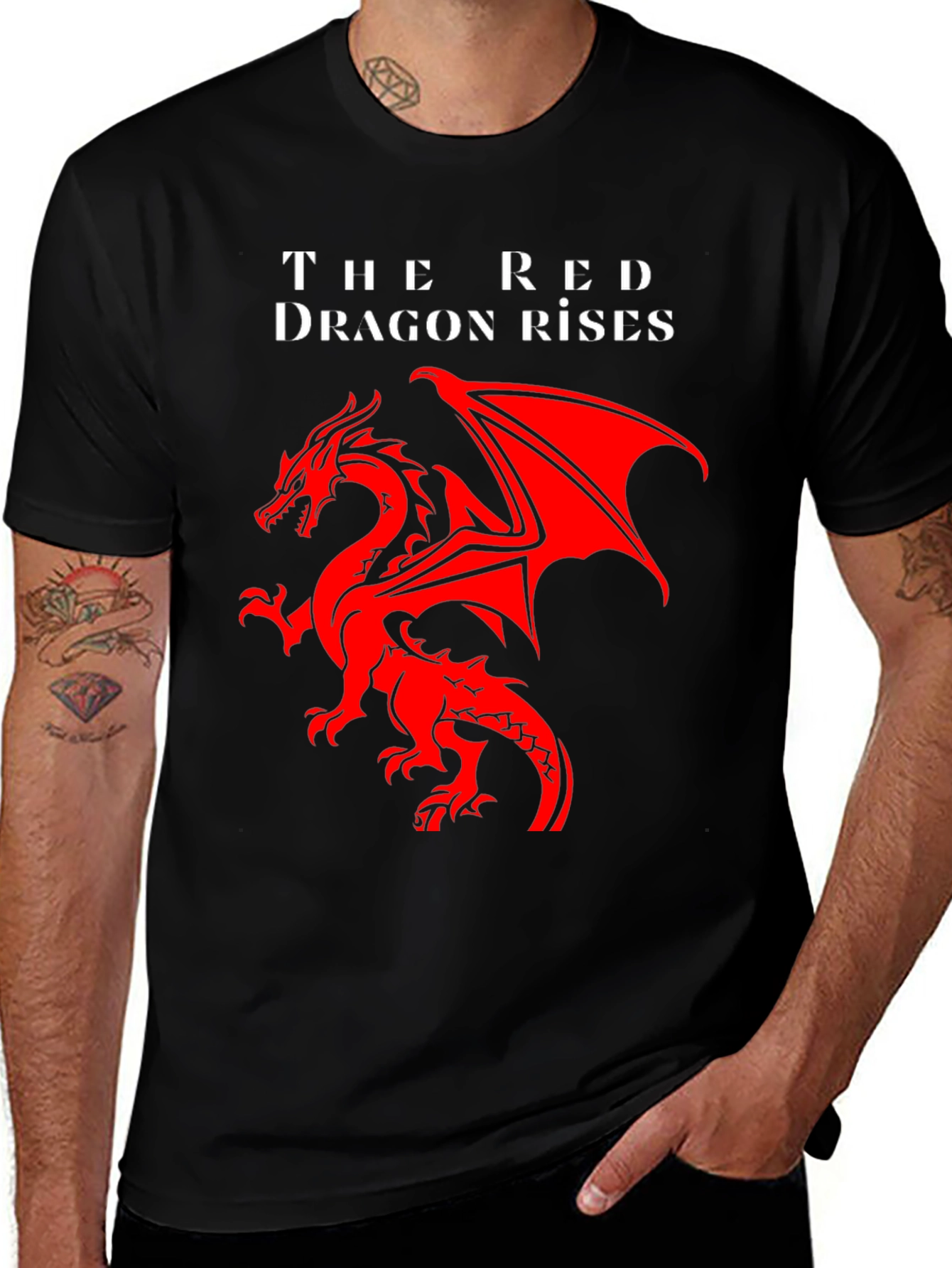 Variant 12 of Red Dragon Rises Graphic T-Shirt - Fantasy Tee