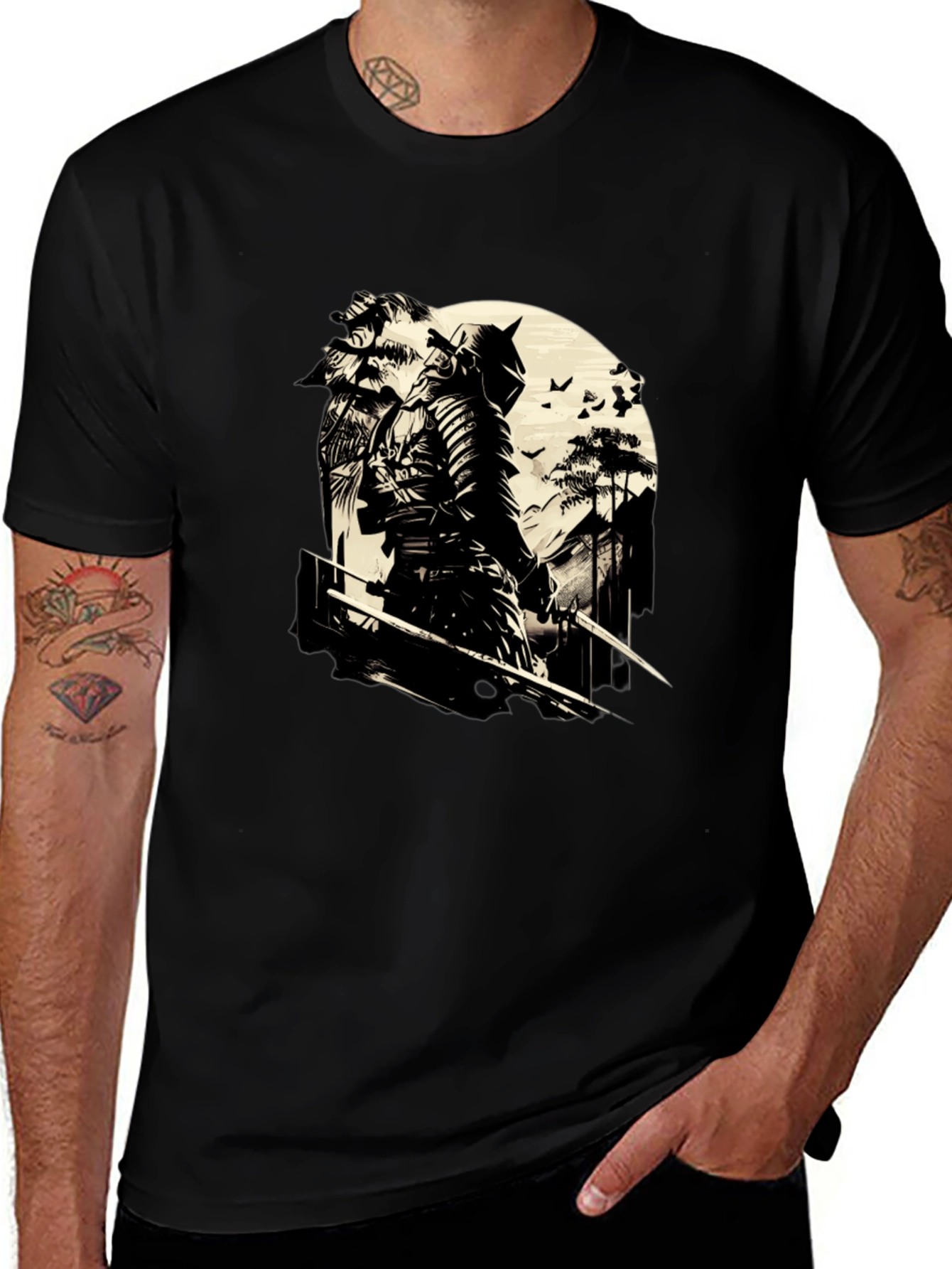 Variant 21 of Samurai Graphic Print Black T-Shirt