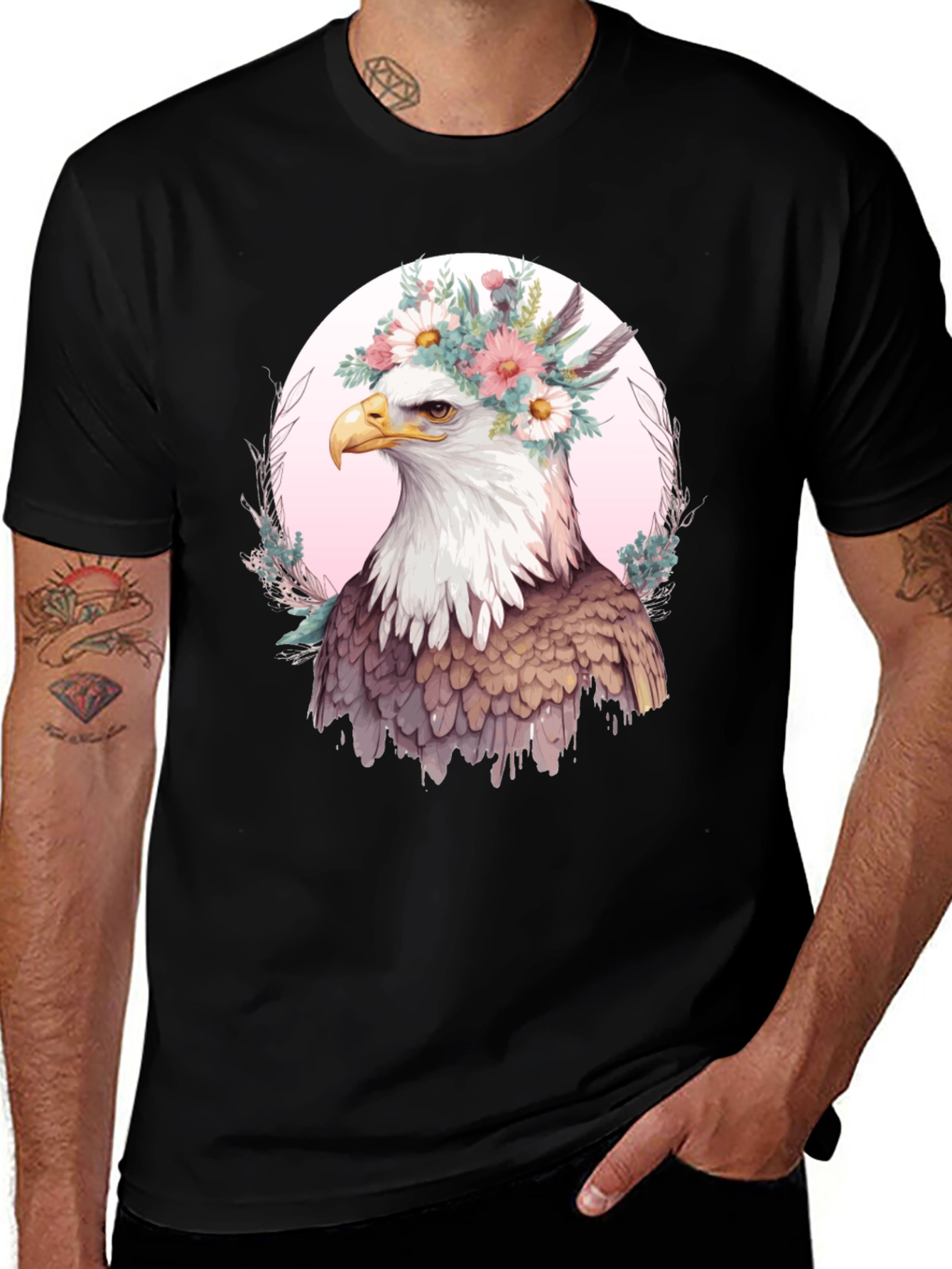 Variant 4 of Eagle Flower Crown Graphic Tee - Unique Bird Design