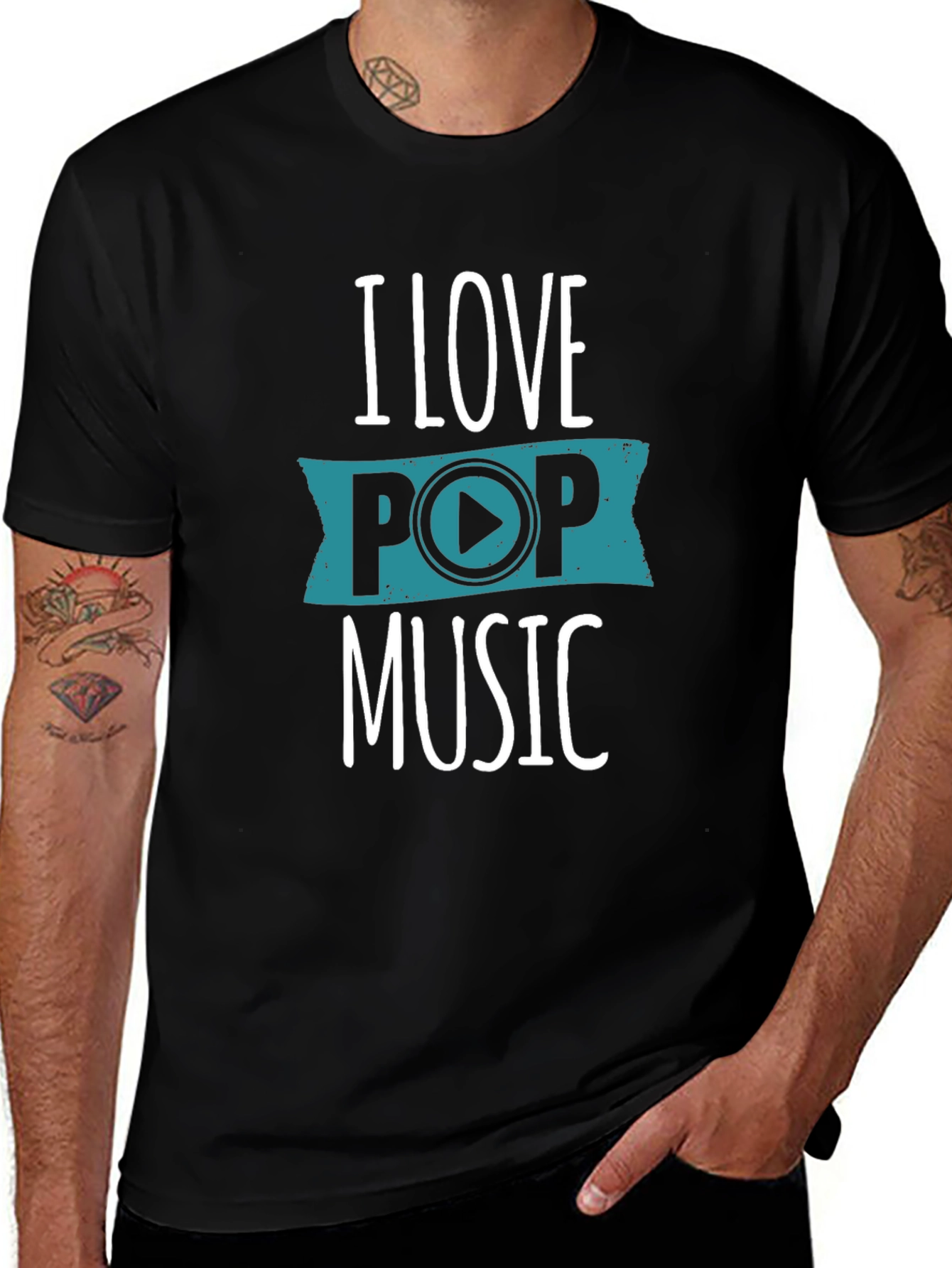 Variant 28 of I Love Pop Music Graphic T-Shirt - Black