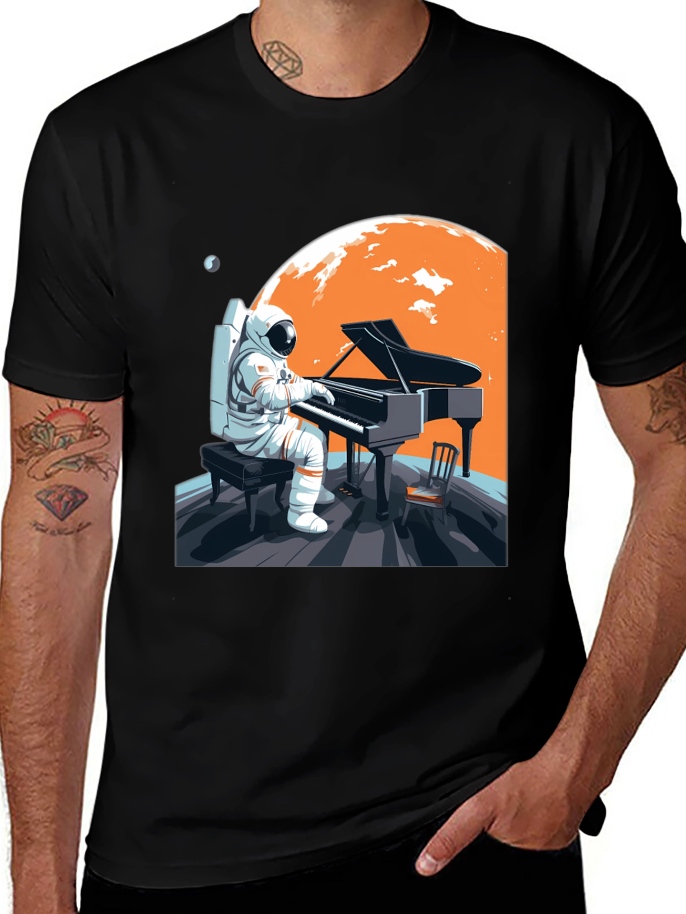 Astronaut Pianist Graphic Tee - Space Music Shirt