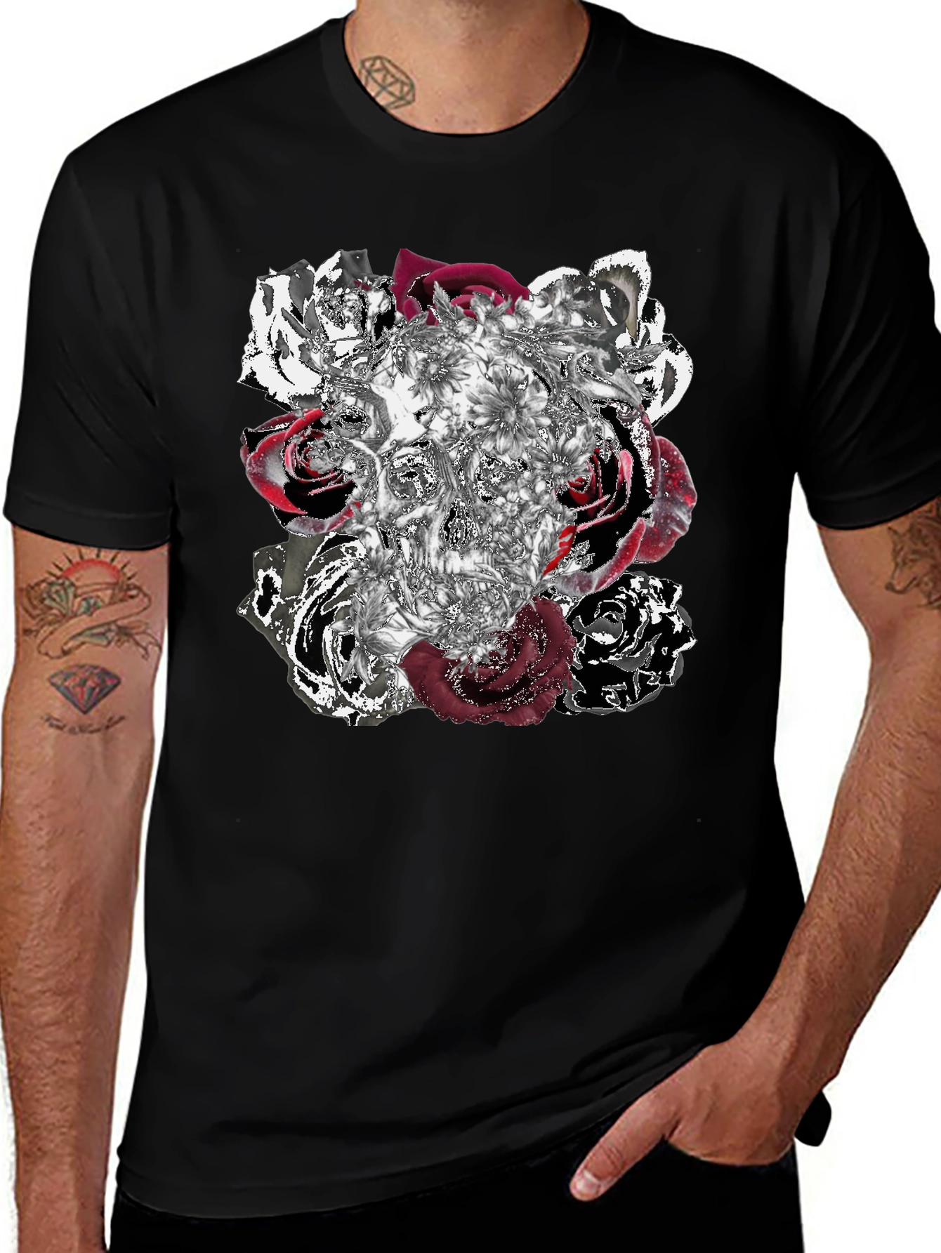 Variant 4 of Skull Roses Graphic Tee - Unique Design