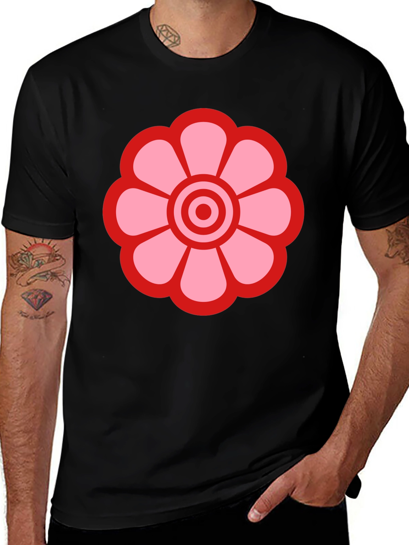 Variant 25 of Black T-Shirt with Pink Flower Design