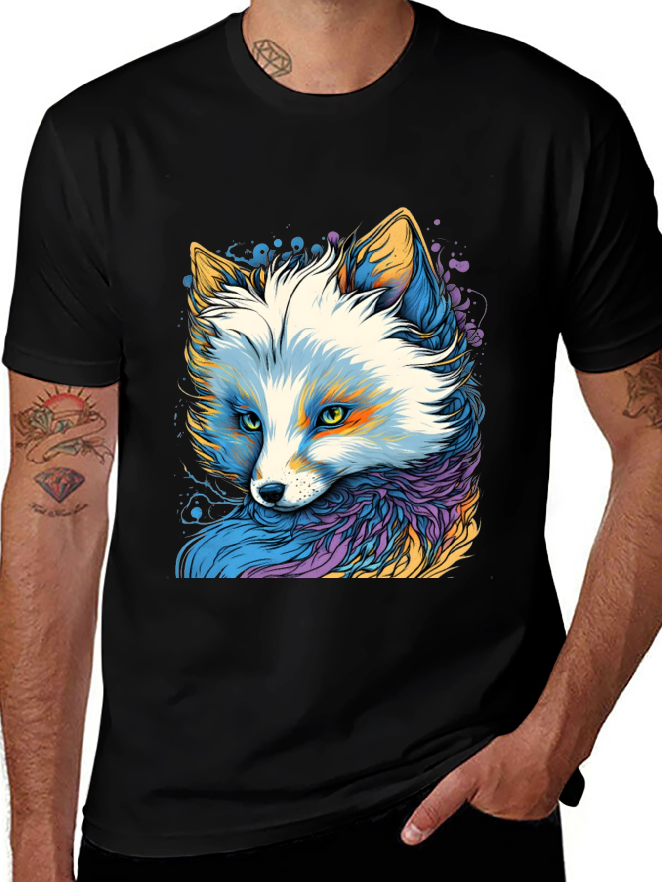 Variant 26 of Artistic Fox Graphic Tee - Men's Black T-Shirt