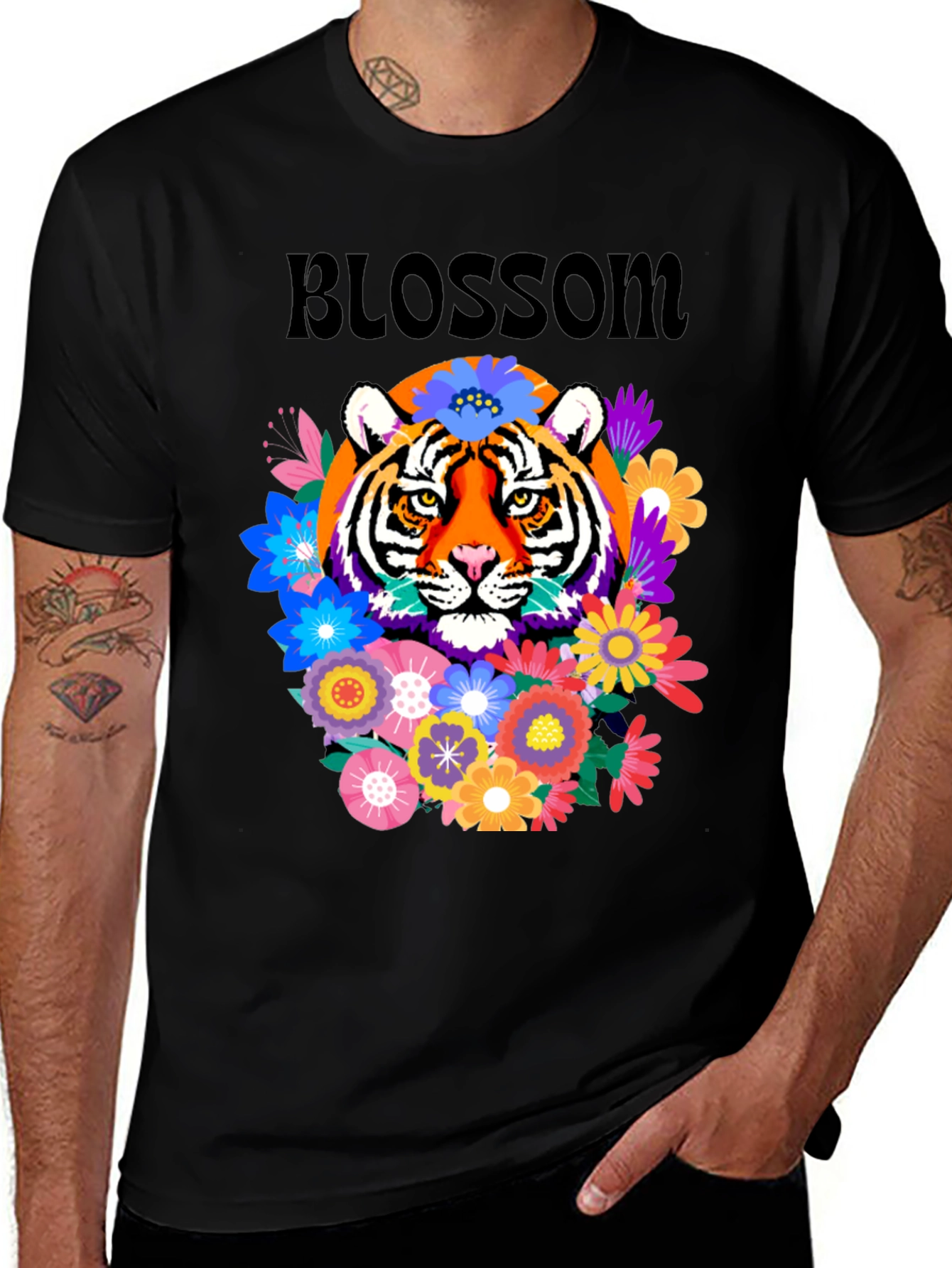 Variant 10 of Tiger Blossom Graphic Tee - Floral Tiger Design
