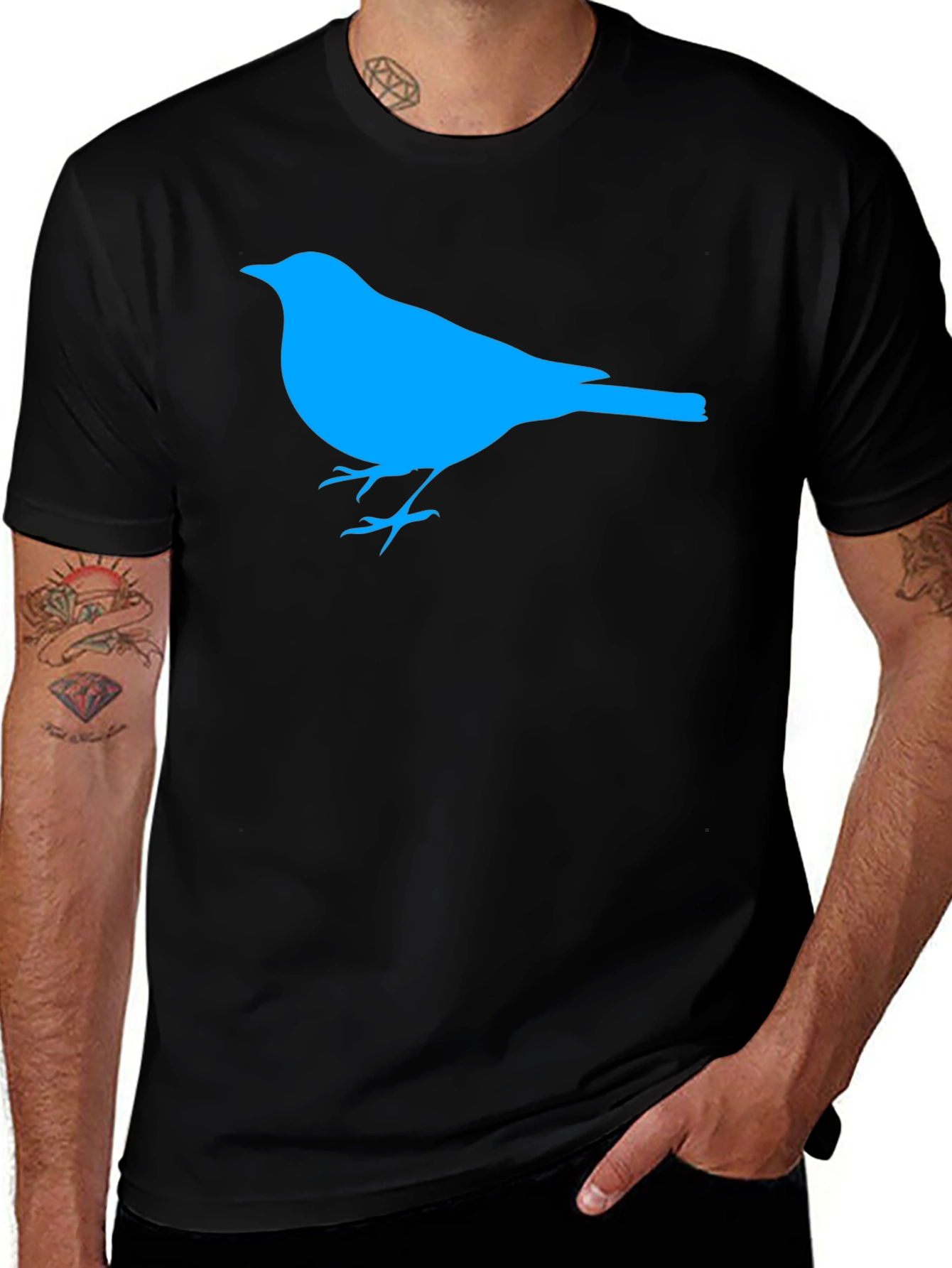Blue Bird Graphic Black T-Shirt
