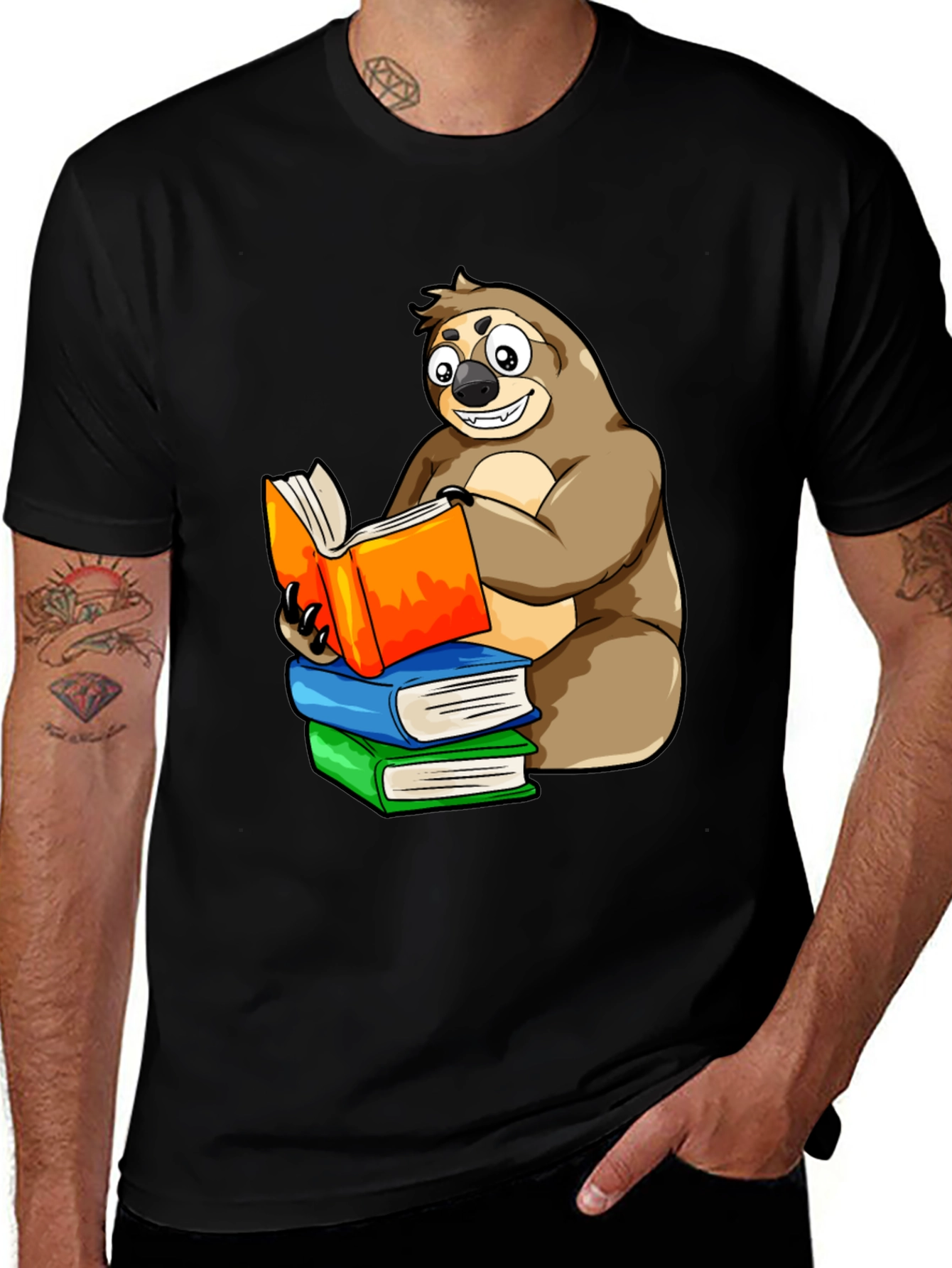 Variant 16 of Sloth Reading Books T-Shirt - Unique Cartoon Design