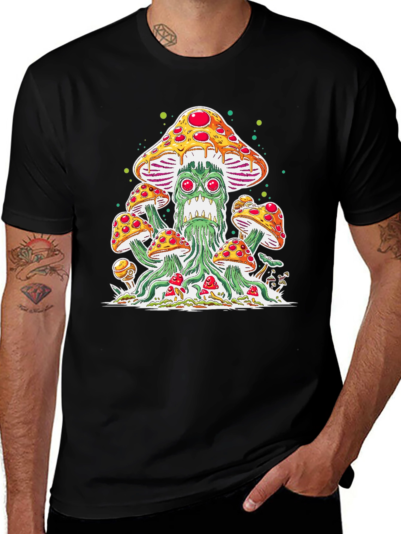 Black Pizza Mushroom Graphic Tee - Funky Unisex T-Shirt main image