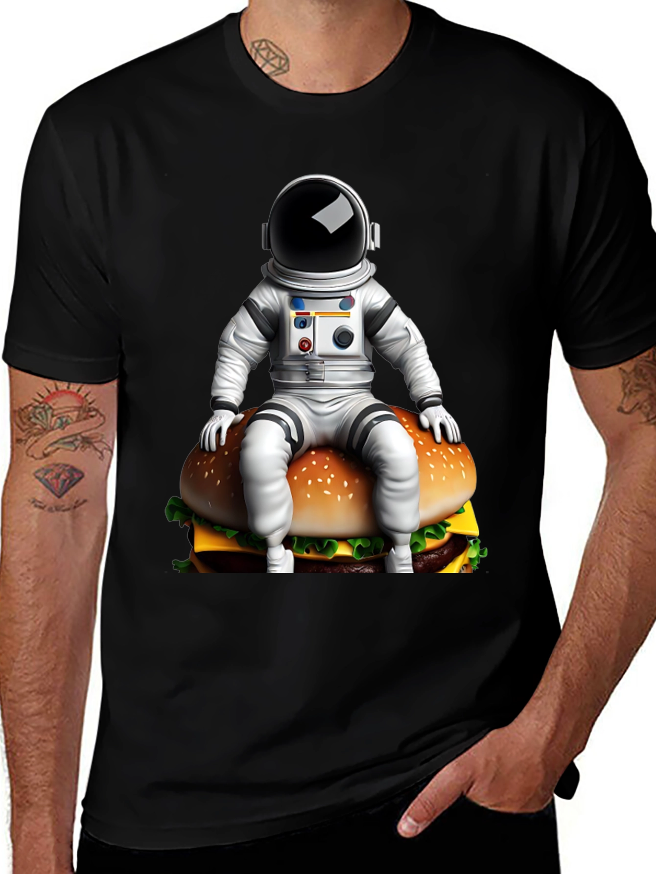 Variant 29 of Astronaut Burger Graphic Tee - Black Cotton Blend