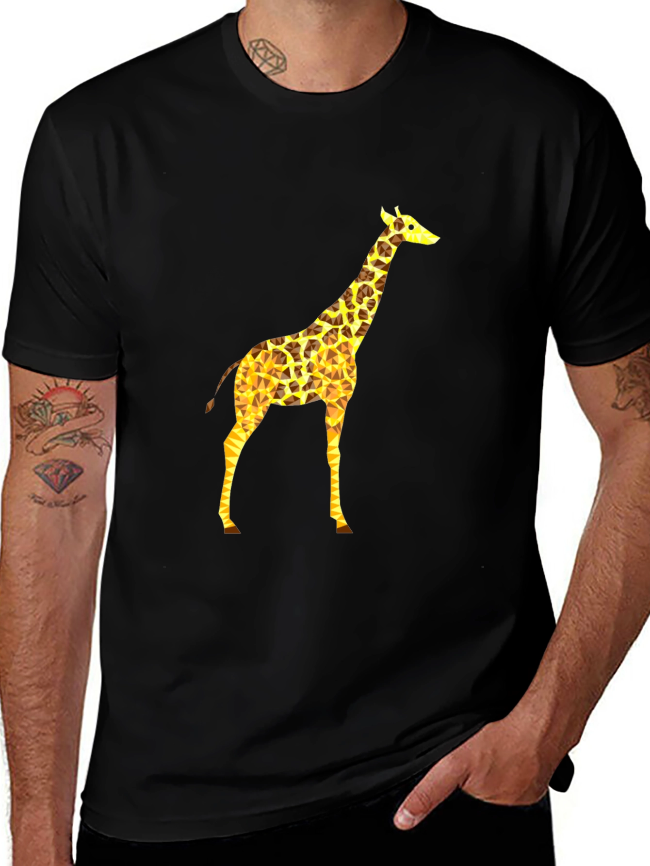 Geometric Giraffe Graphic Tee - Black